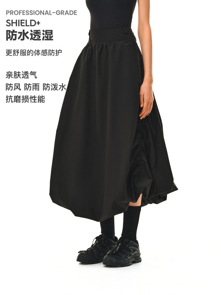 FPA Waterproof Breathable Casual Puffy Bubble Skirt 2026 New Loose Wide Waistband Black Skirt for Women