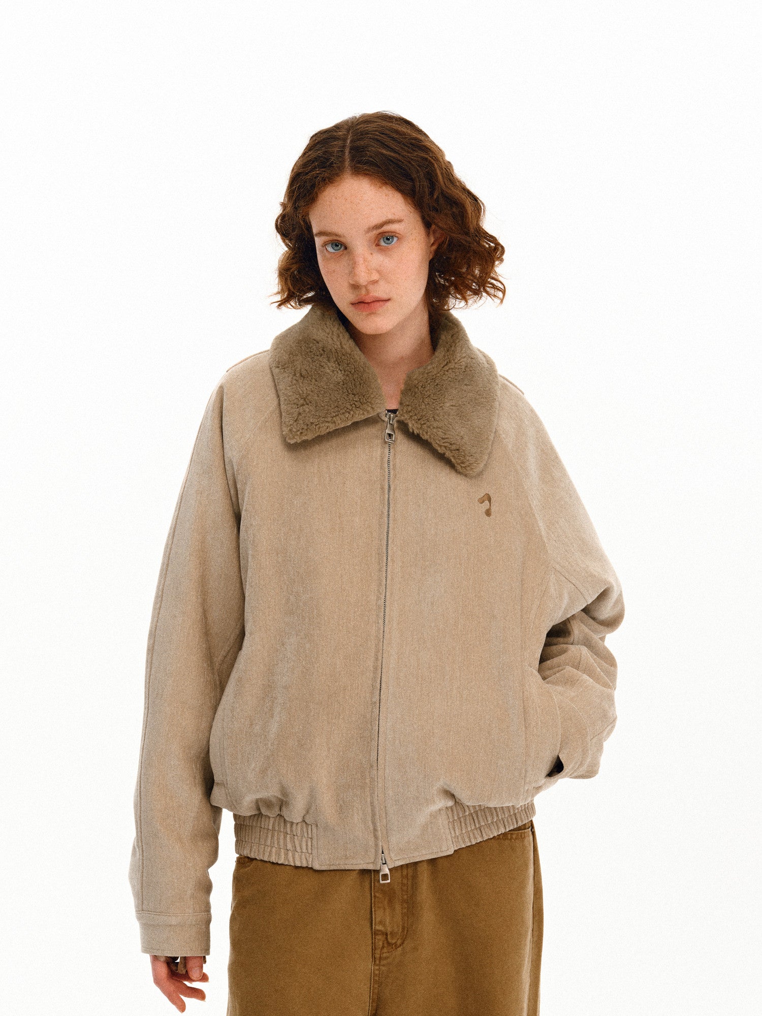 FPA Detachable Fur Collar Chenille Quilted Flight Jacket – Unisex Loose Fit Bomber for Fall/Winter