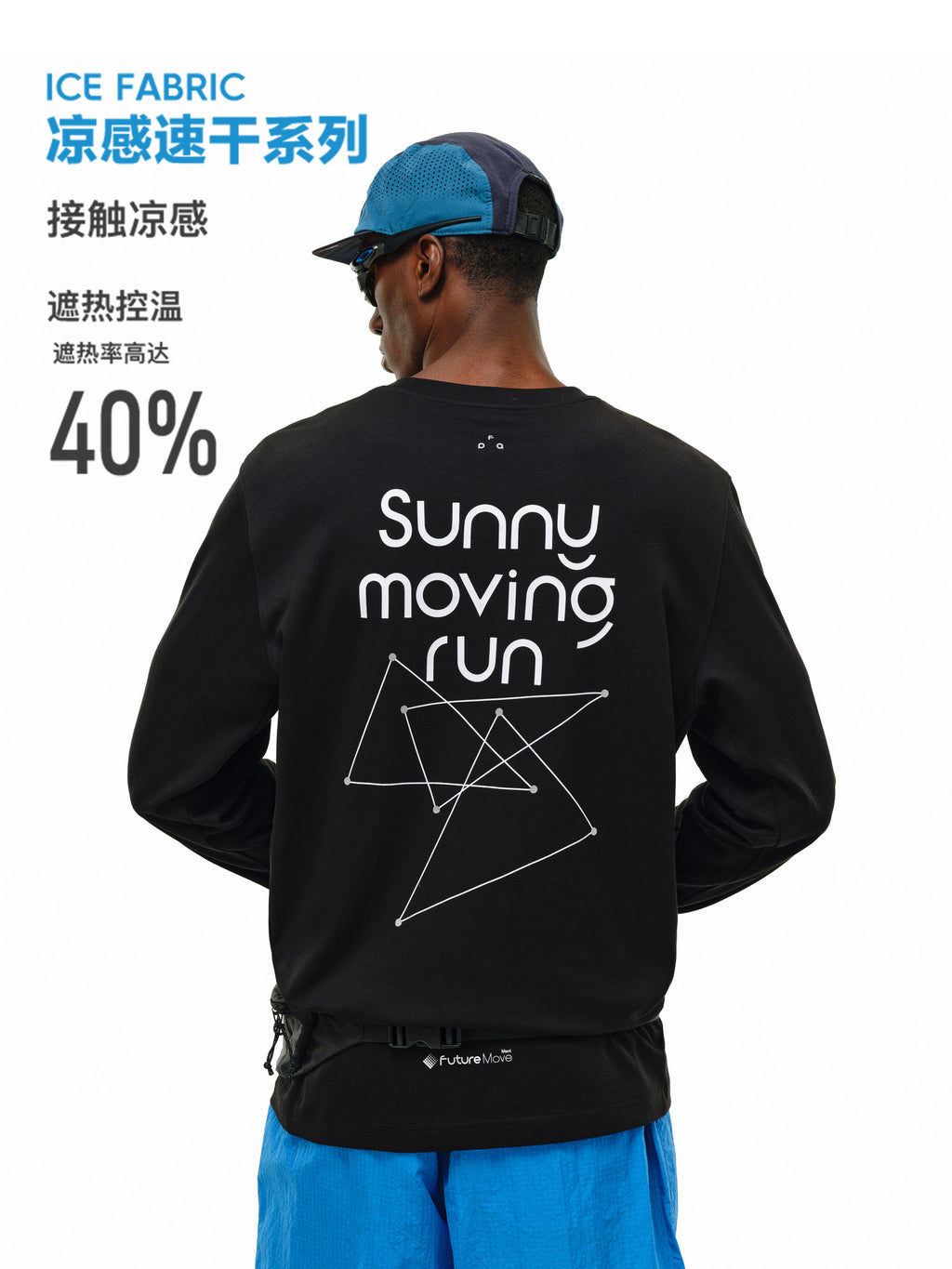 FPA Cool-Touch Quick-Dry Reflective Hole Running T-Shirt, Chinese Trend Spring Round Neck Couple Print Outdoor Sports Long Sleeve