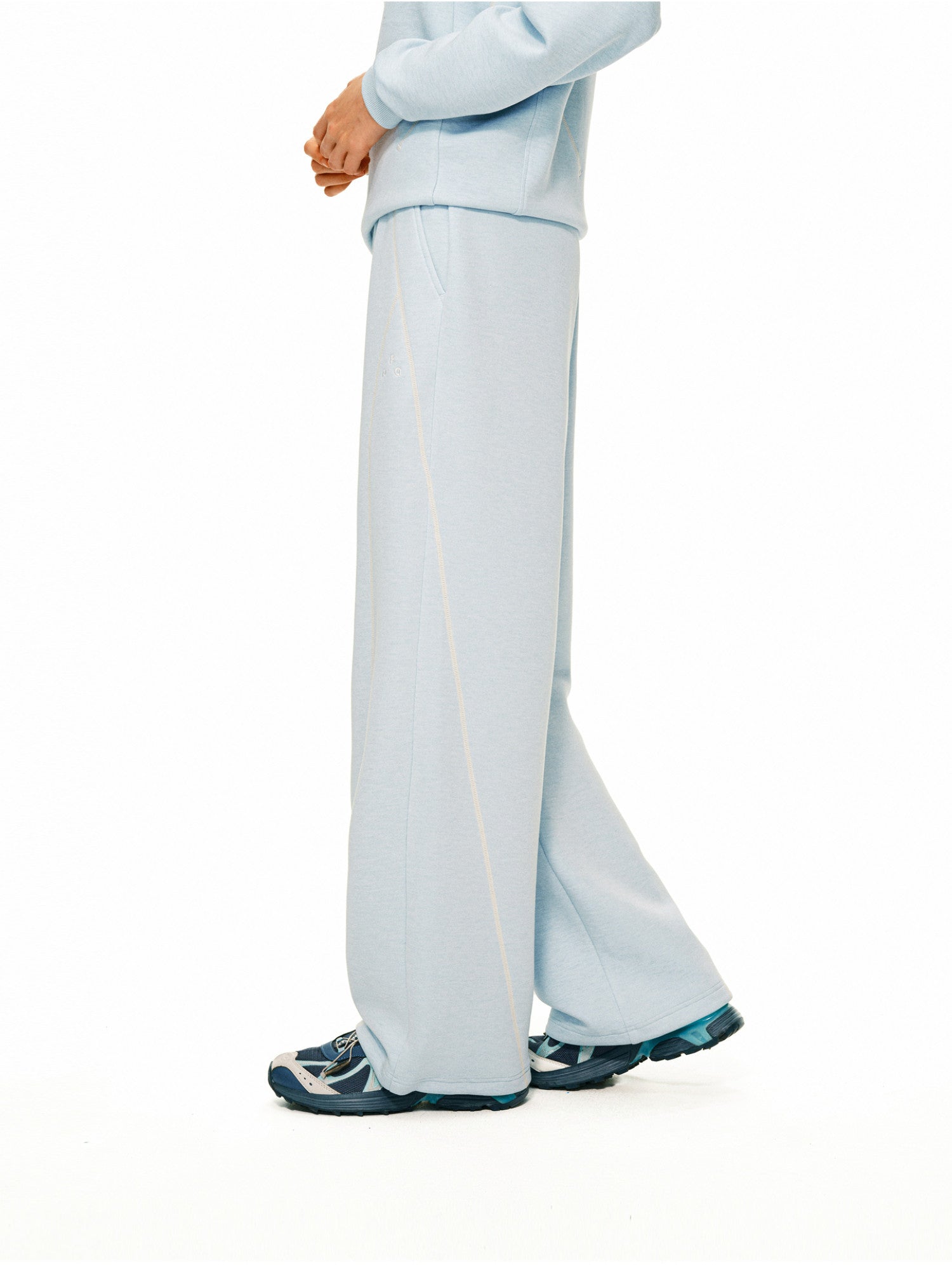 FPA Skin-Friendly Wool Heather Contrast Sweatpants Set – Spring/Fall Basic Loose Straight-Leg Lounge Pants