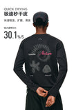 FPA Moisture-Wicking Natural Element Pattern Sports T-Shirt for Fall Outdoor Fitness, Breathable Casual Long Sleeve