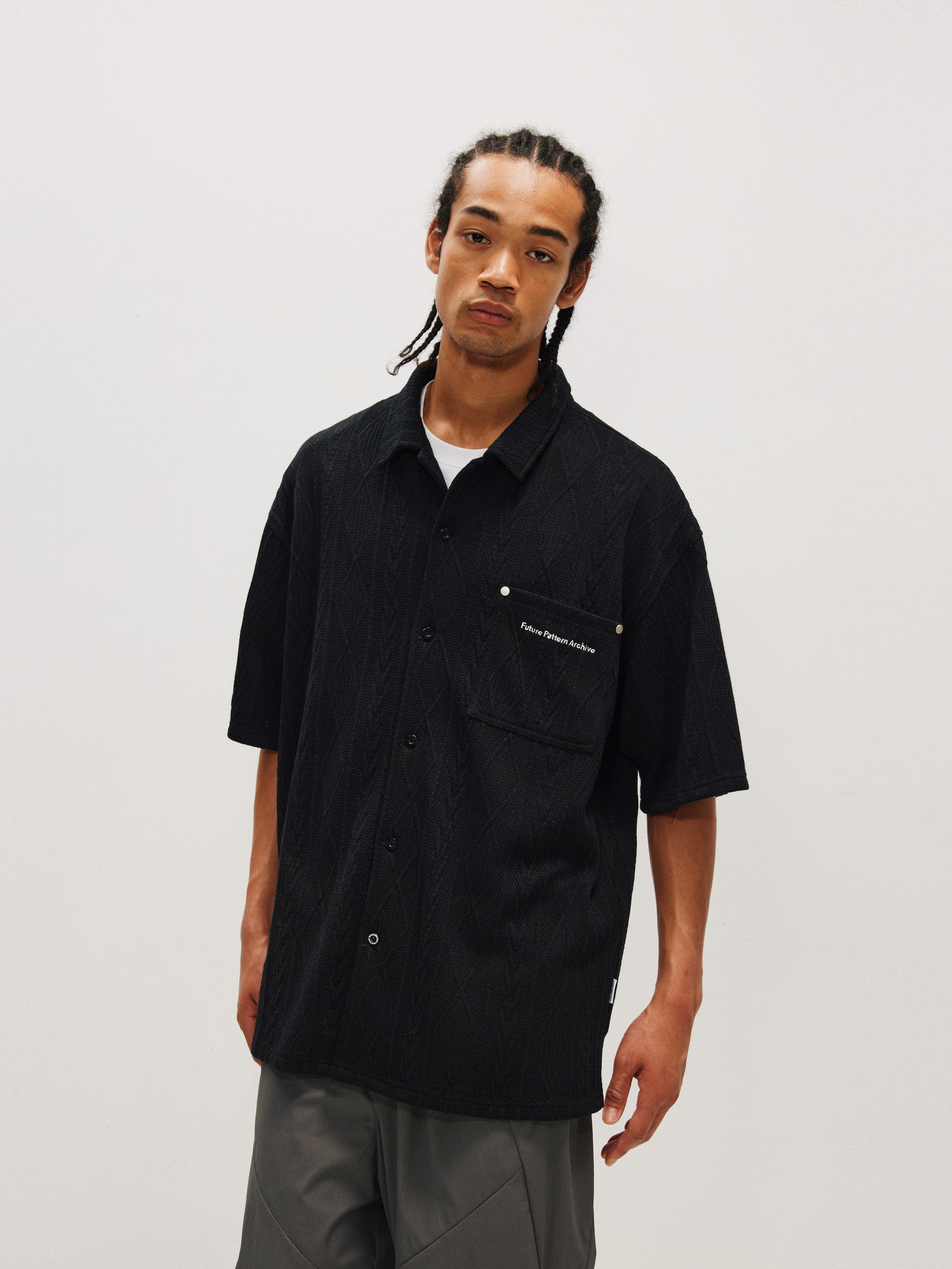 FPA Textured Casual Short-Sleeve Shirt – Chinese Streetwear Summer Couple Loose-Fit Camp Collar Half-Sleeve Shirt for Men