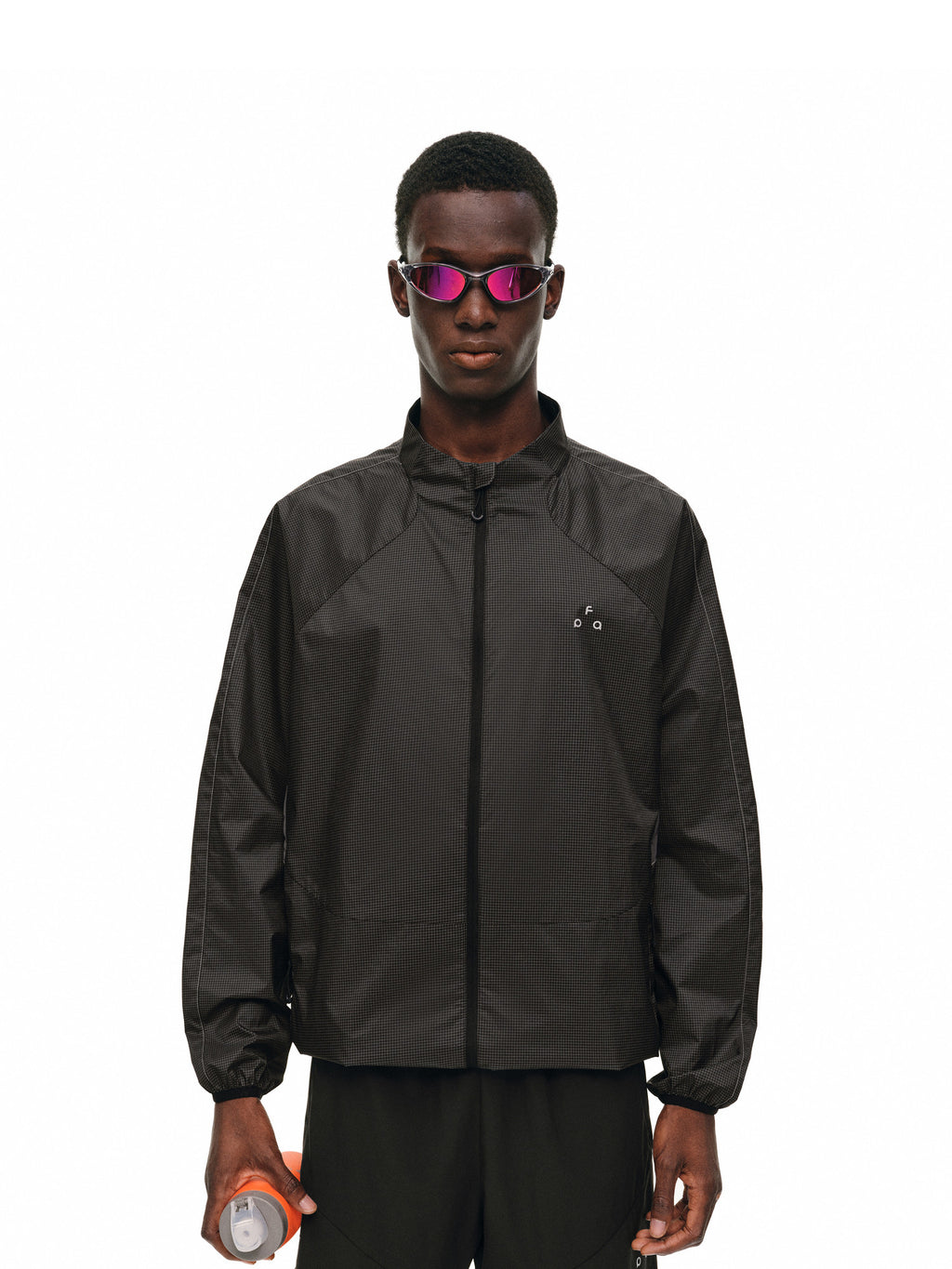 FPA Stand Collar Plaid Textured Mesh Panel Sports Reflective Jacket - Lightweight Casual Outdoor Jacket for Spring/Autumn