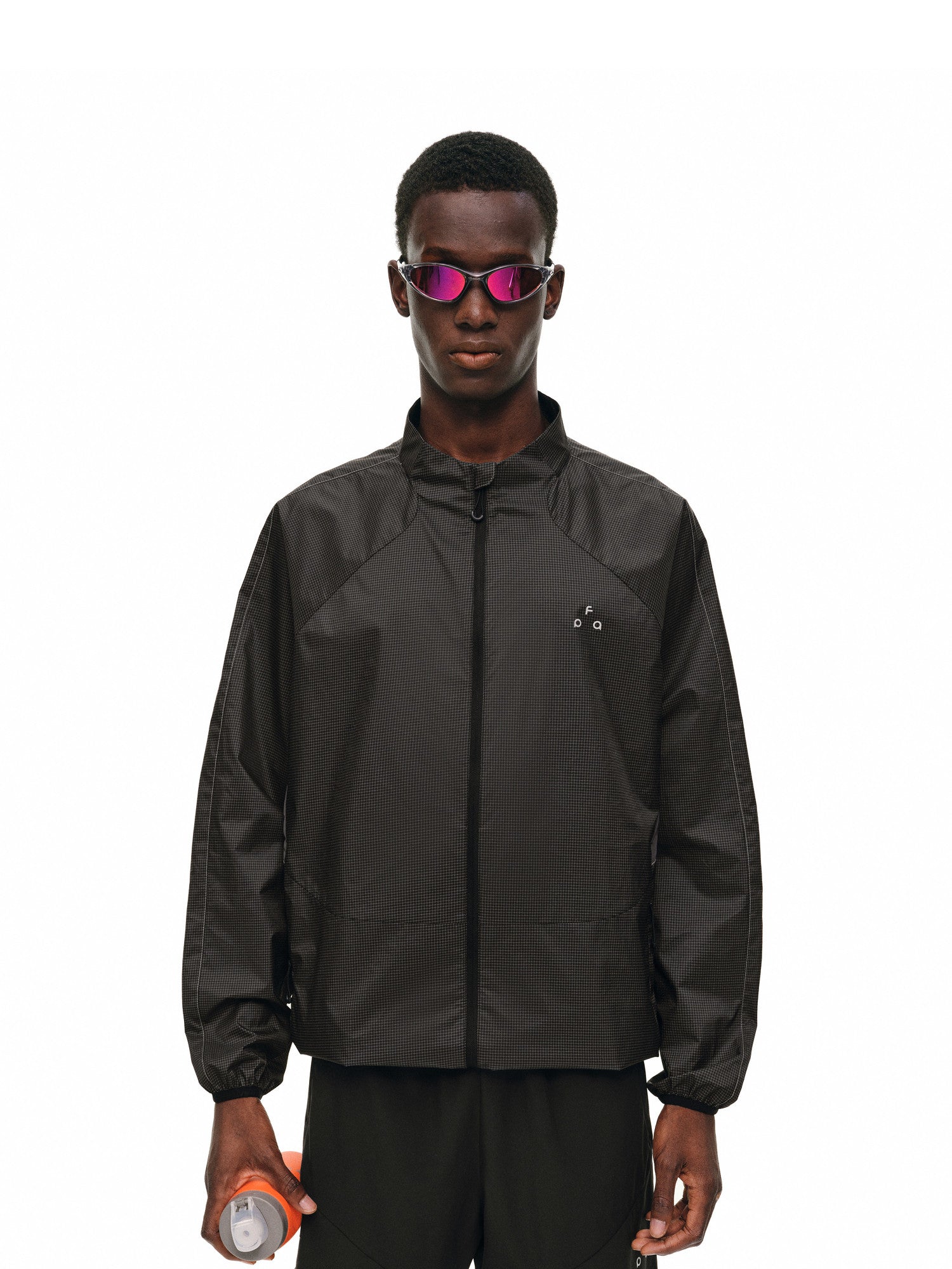 FPA Stand Collar Plaid Textured Mesh Panel Sports Reflective Jacket - Lightweight Casual Outdoor Jacket for Spring/Autumn