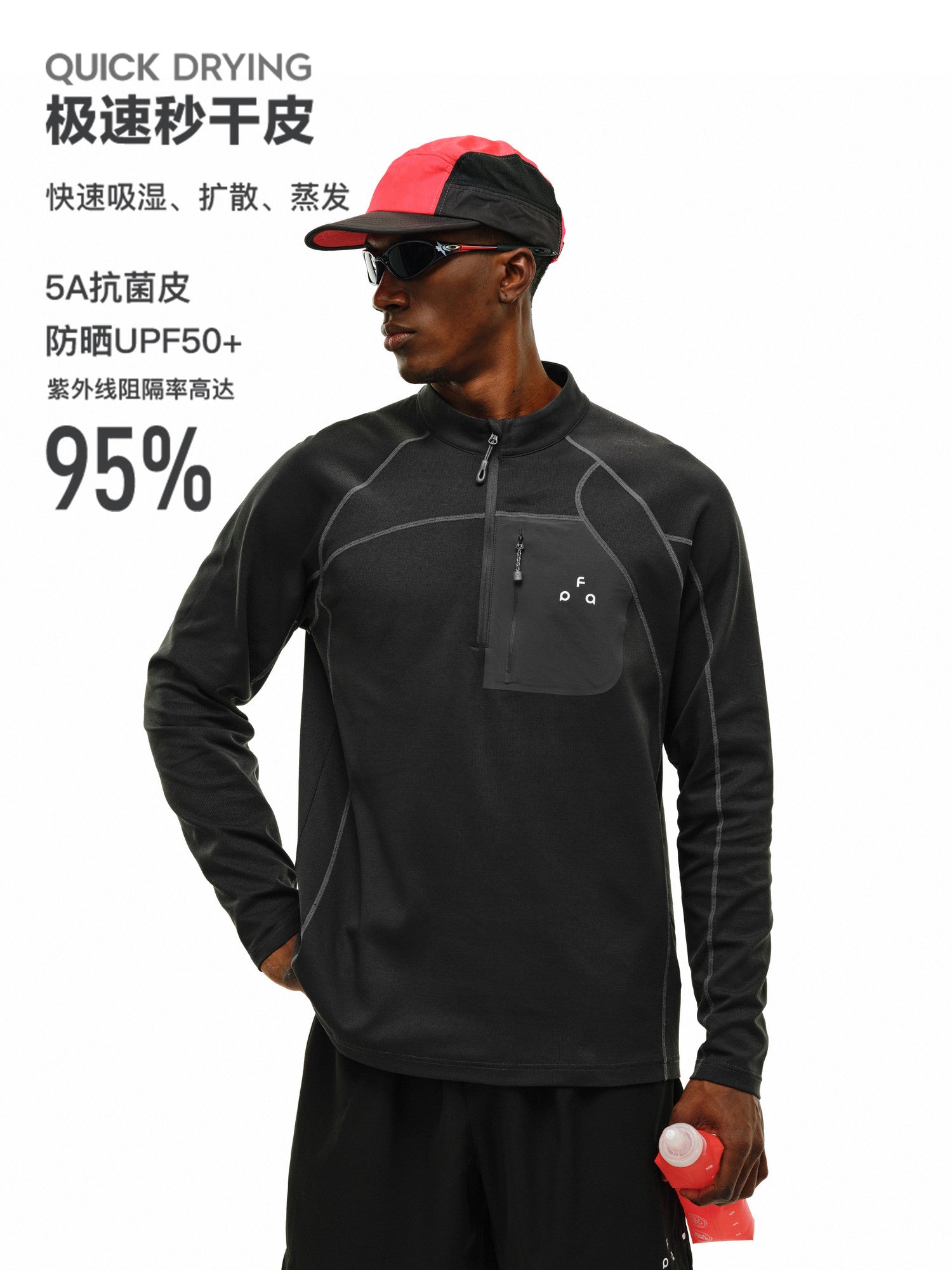 FPA Half-Zip Pocket Long Sleeve Outdoor Sports Spring Stitching Casual Unisex T-Shirt