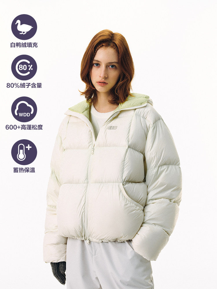 FPA Short Quilted Down Jacket for Women and Men, Winter Thick Warm Hooded Puffer Coat, Casual Loose Fit