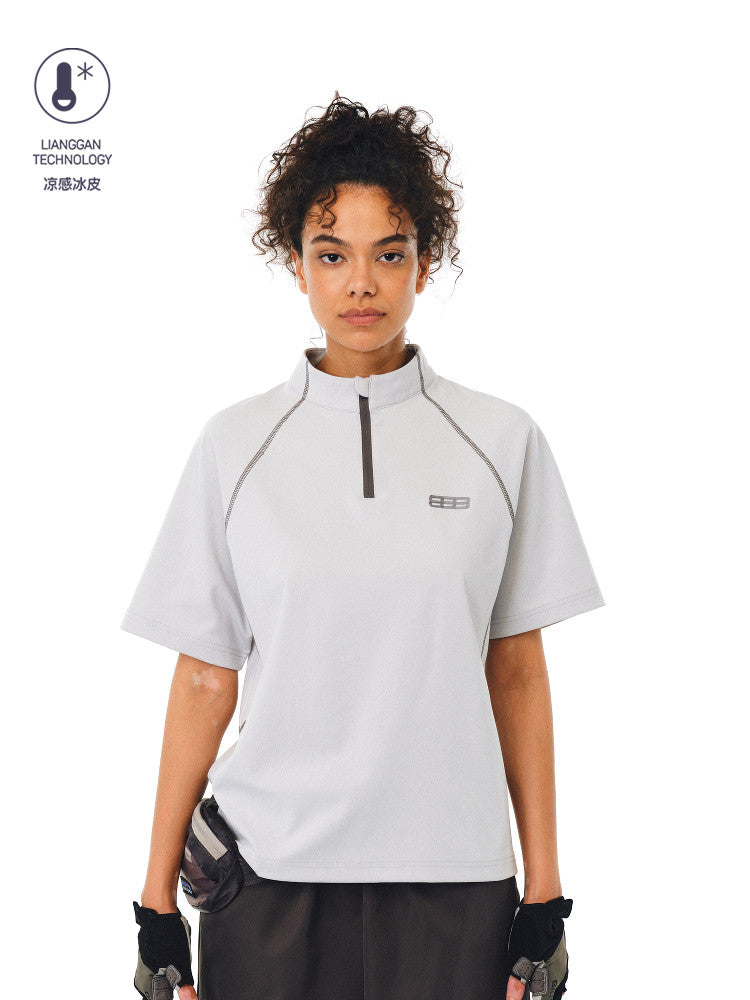 FPA Sorona Quick-Dry Contrast Half-Zip High-Neck Cooling Short-Sleeve T-Shirt for Couples - Summer