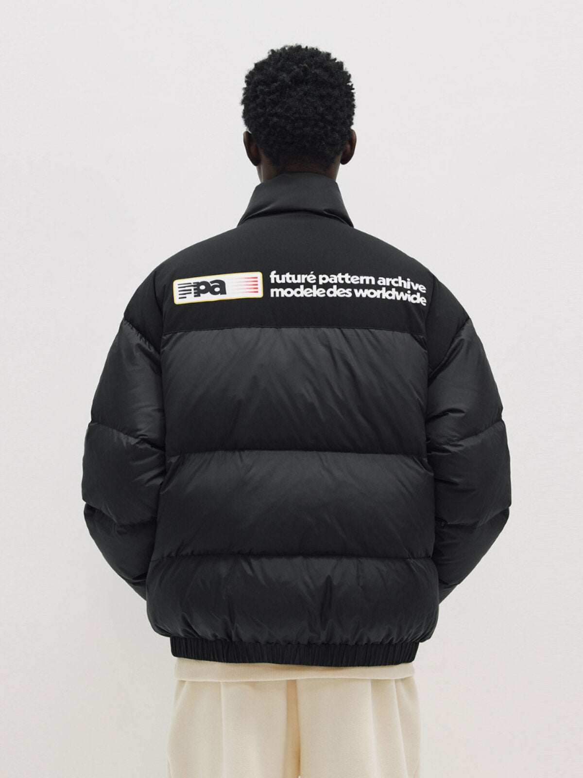 FPA Square Text Layout Down Jacket – Chinese Streetwear Winter Puffer Coat, Thick Warm Black Down Outerwear