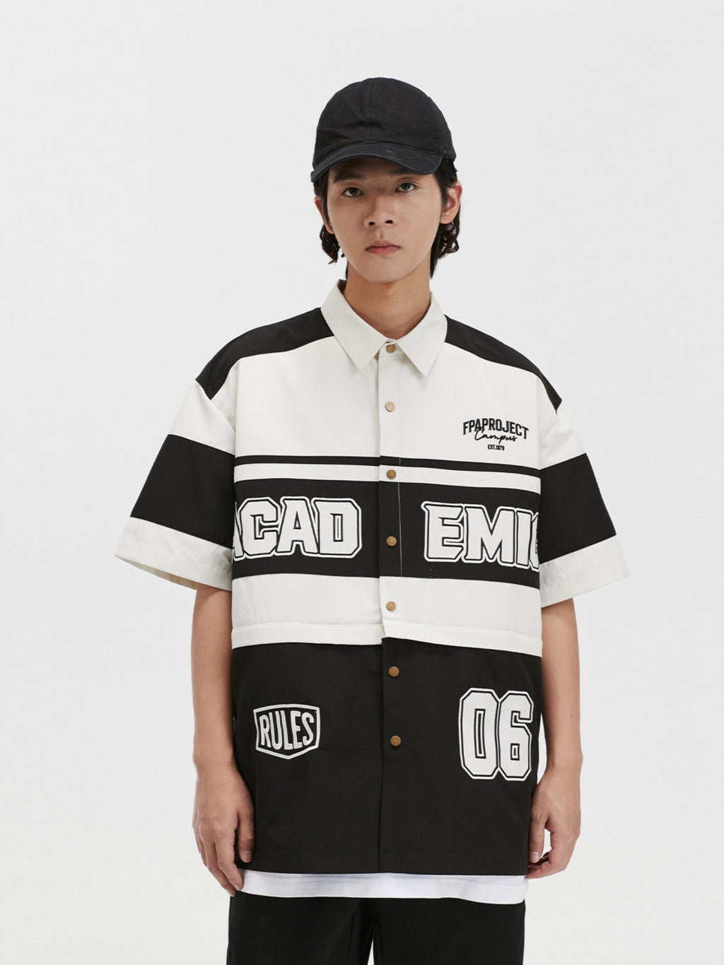 FPA Detachable Racing Short-Sleeve Shirt 2023 New Design Trendy Chinese Streetwear Loose Retro Shirt for Men
