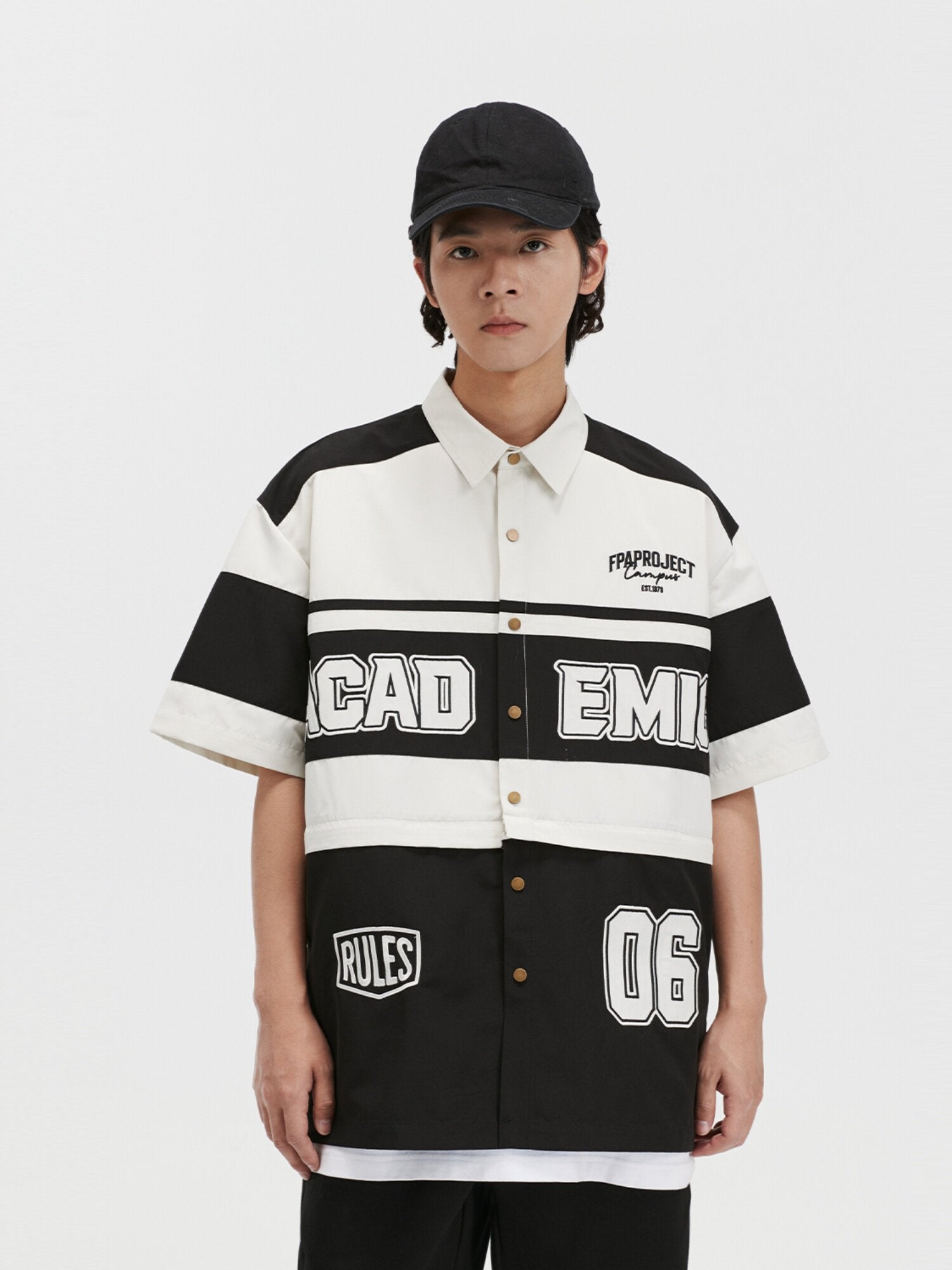 FPA Detachable Racing Short-Sleeve Shirt 2023 New Design Trendy Chinese Streetwear Loose Retro Shirt for Men