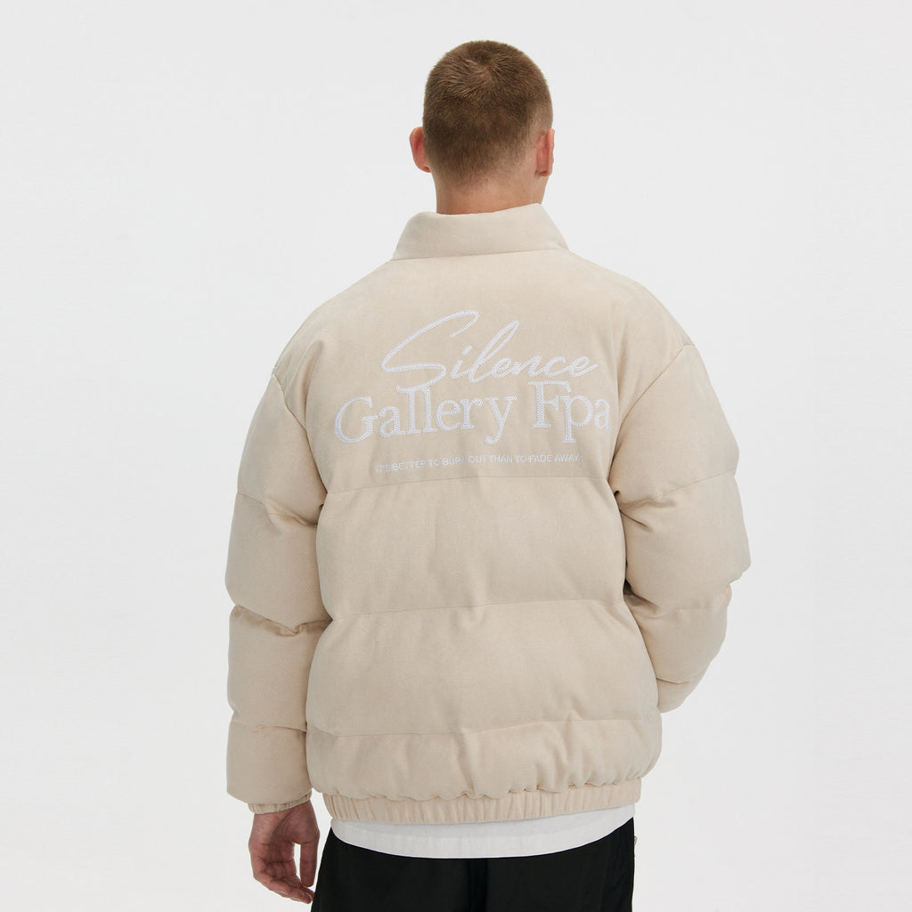 FPA Suede Embroidered Stand-Collar Cotton Jacket American Retro Streetwear Winter Puffer Coat for Men