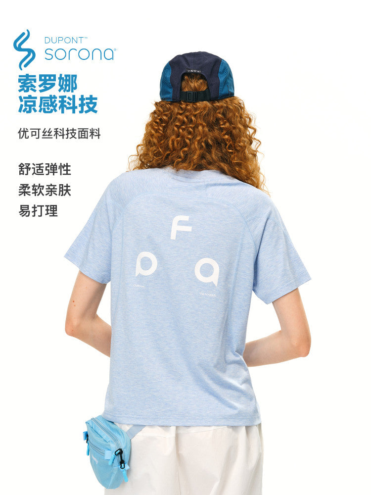 FPA Sorona Antibacterial Yarn Logo Short Sleeve T-Shirt, Summer Casual Cropped Round Neck Tee for Women
