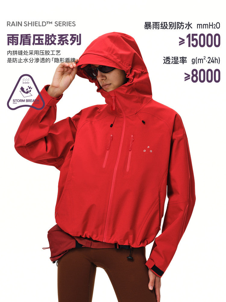 FPA Rain Shield Sealed Seam Three-Layer Protective Hard Shell Outdoor Short Hooded Jacket - Chinese Trend Sports Mountaineering Jacket for Women