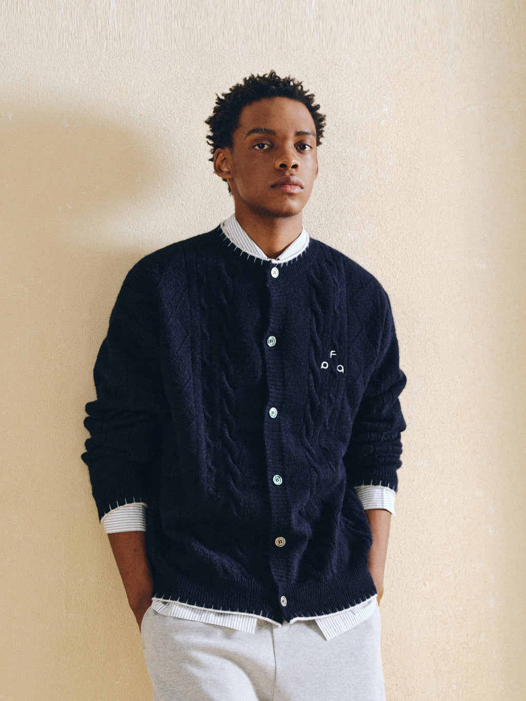 FPA Cable Knit Contrast Color Cardigan Sweater 2026 New Retro High-End Design Couple Autumn Knitwear