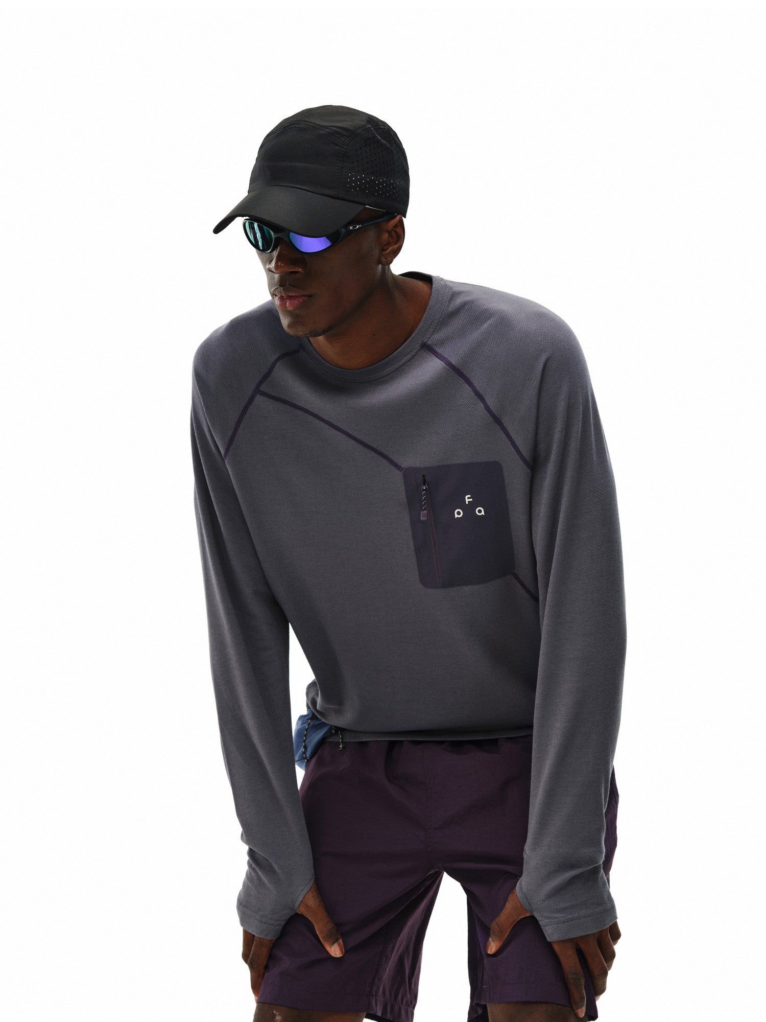 FPA Sports Sealed Pocket Long Sleeve Tee – Spring/Fall Outdoor Casual Contrast Color Crew Neck Base Layer, Chinese Streetwear T-Shirt for Men