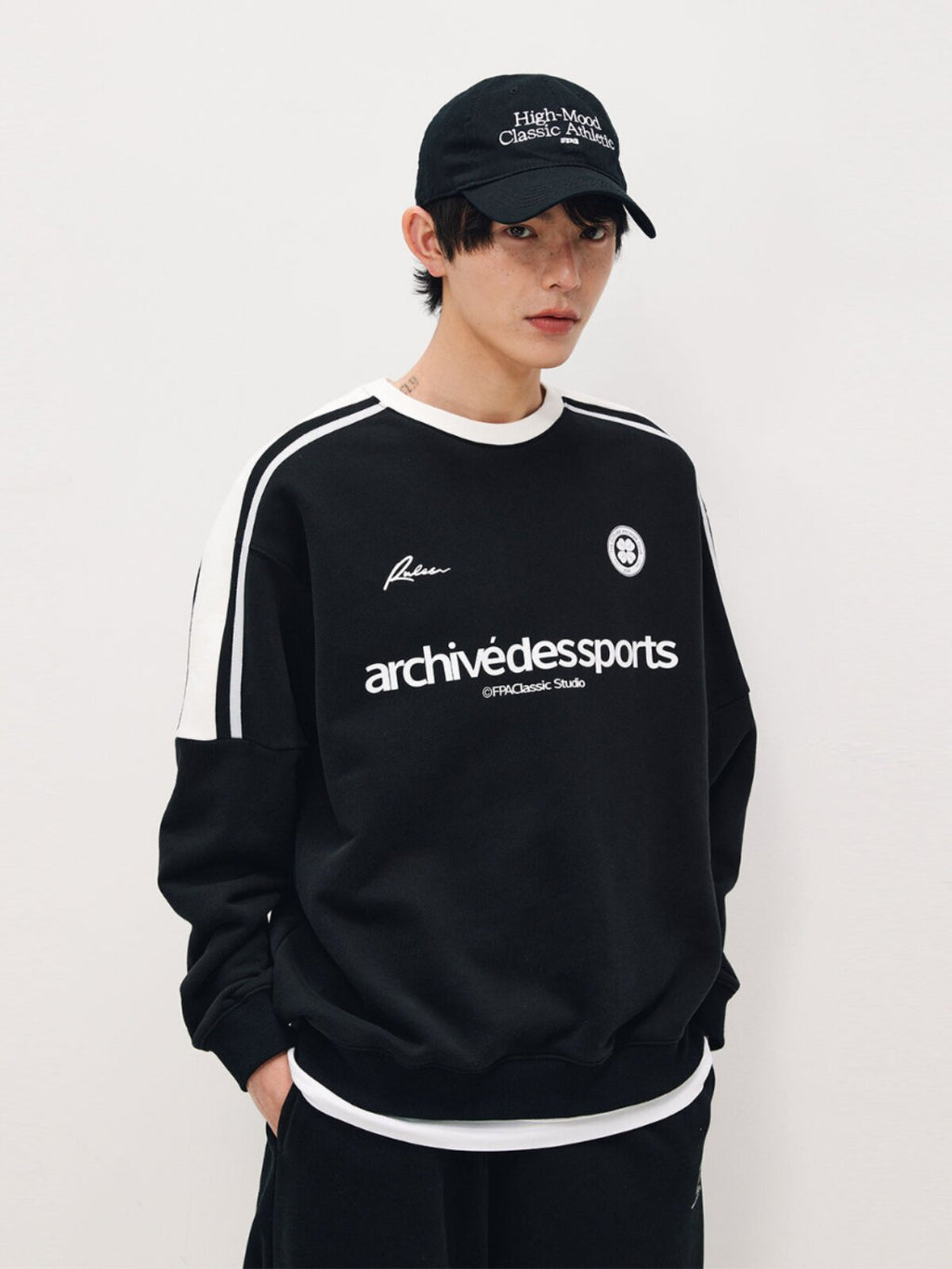 FPA Webbing Panel Contrast Retro Athletic Sweatshirt 2024 New Spring/Autumn Loose Fit Crew Neck Pullover Long Sleeve Men