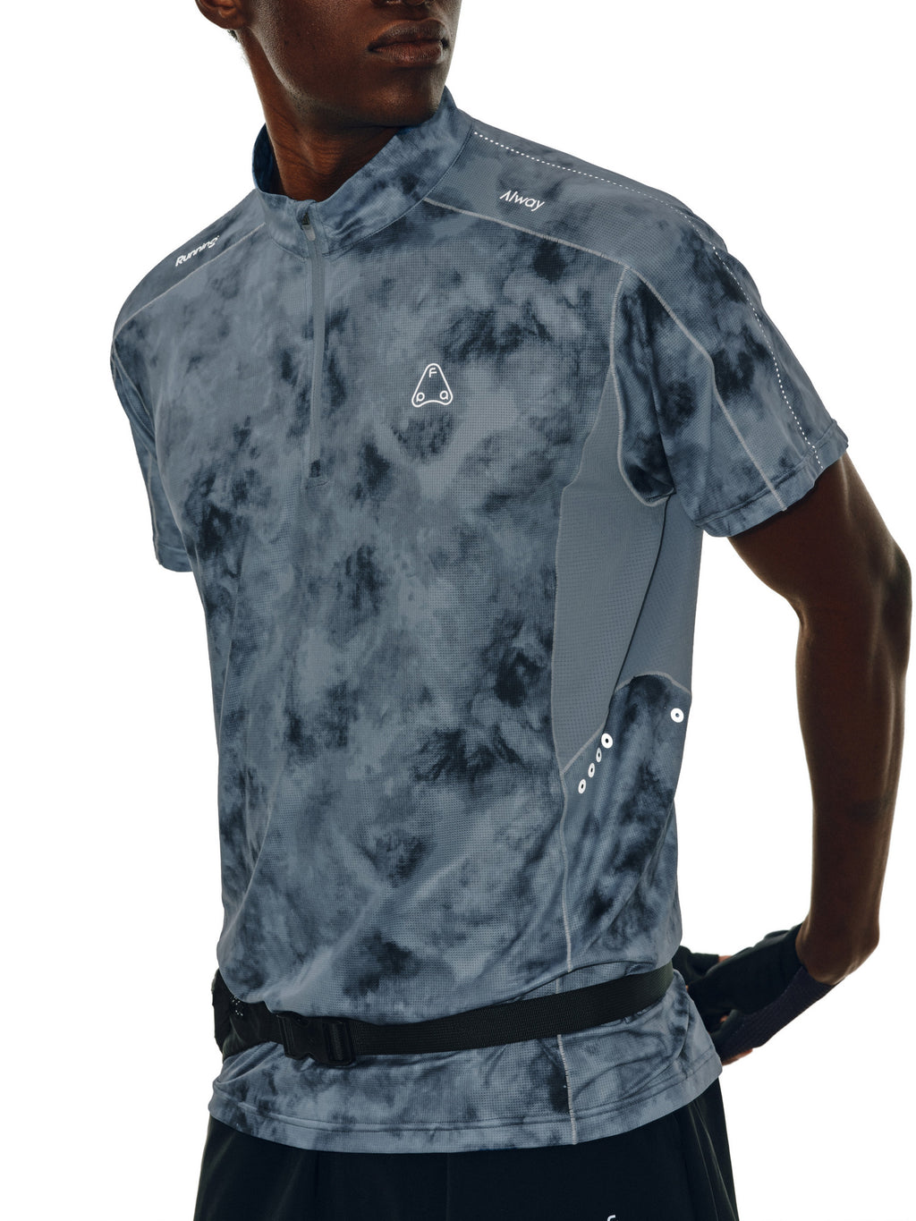 FPA Quick-Dry Tie-Dye Paneled Sports Short Sleeve Outdoor Cool Touch Half-Zip T-Shirt for Men