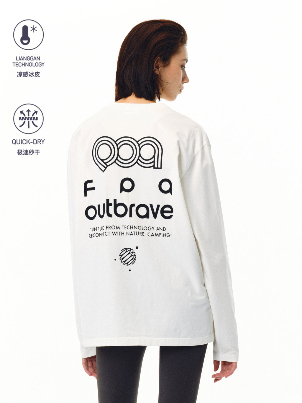 FPA Ice-Feel Quick-Dry Printed Lightweight Long-Sleeve Couple Casual Loose Fit Crew Neck White T-Shirt for Spring/Autumn