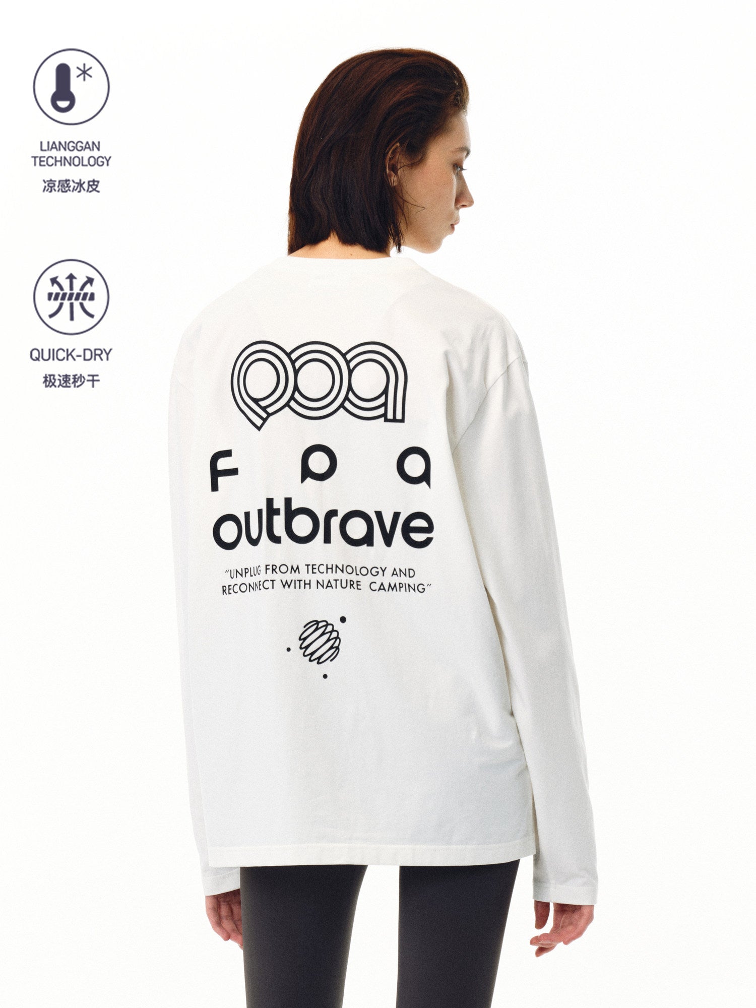 FPA Ice-Feel Quick-Dry Printed Lightweight Long-Sleeve Couple Casual Loose Fit Crew Neck White T-Shirt for Spring/Autumn