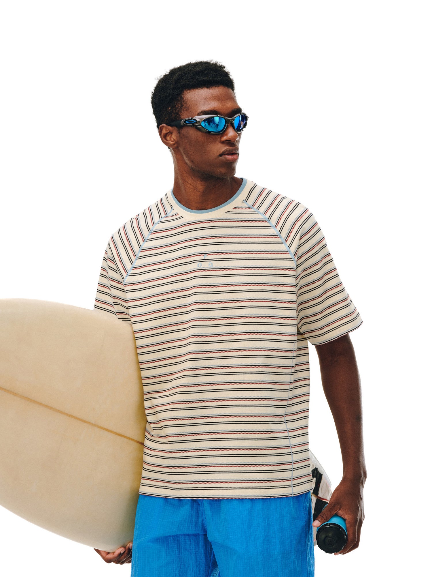 FPA Double-Layer Collar Contrast Stripe Short Sleeve T-Shirt, Retro Sporty Unisex Casual Summer Tee