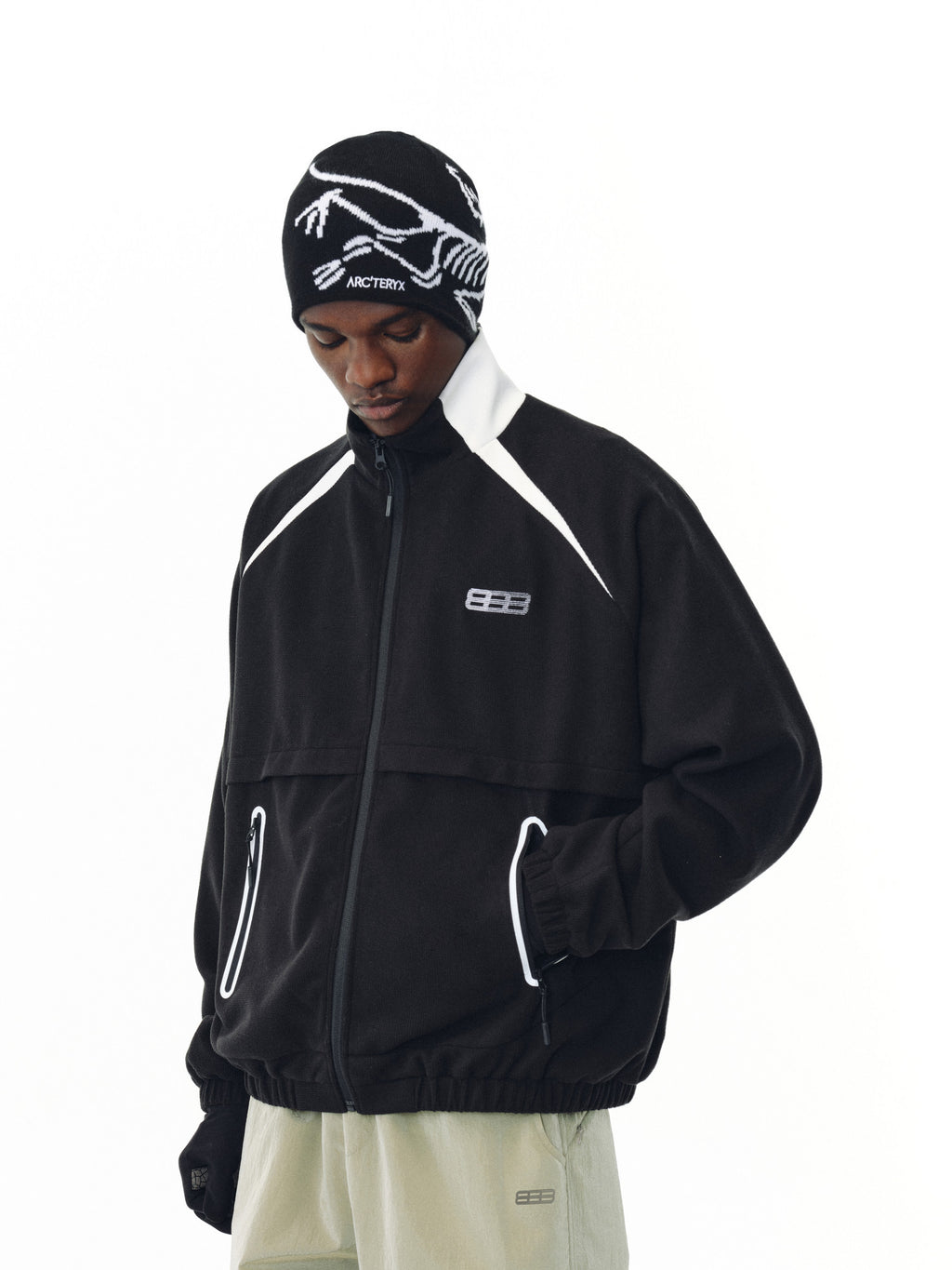 FPA Outdoor Fine-Grid Paneled Jacket - Spring/Fall Loose-Fit American-Style Stand-Collar Black Zip-Up