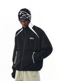 FPA Outdoor Fine-Grid Paneled Jacket - Spring/Fall Loose-Fit American-Style Stand-Collar Black Zip-Up