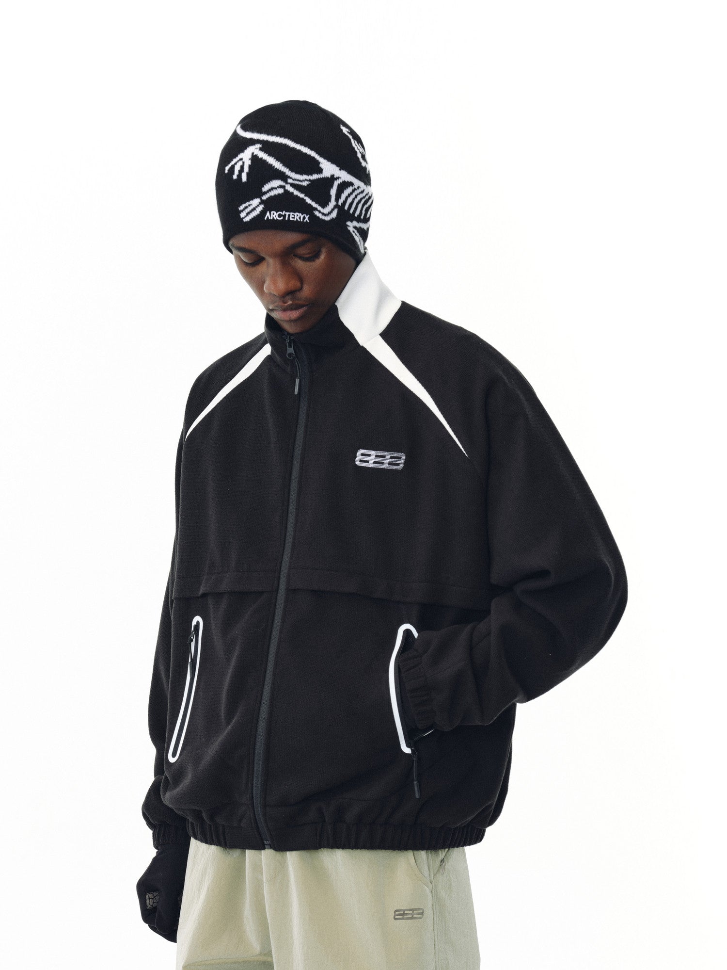 FPA Outdoor Fine-Grid Paneled Jacket - Spring/Fall Loose-Fit American-Style Stand-Collar Black Zip-Up
