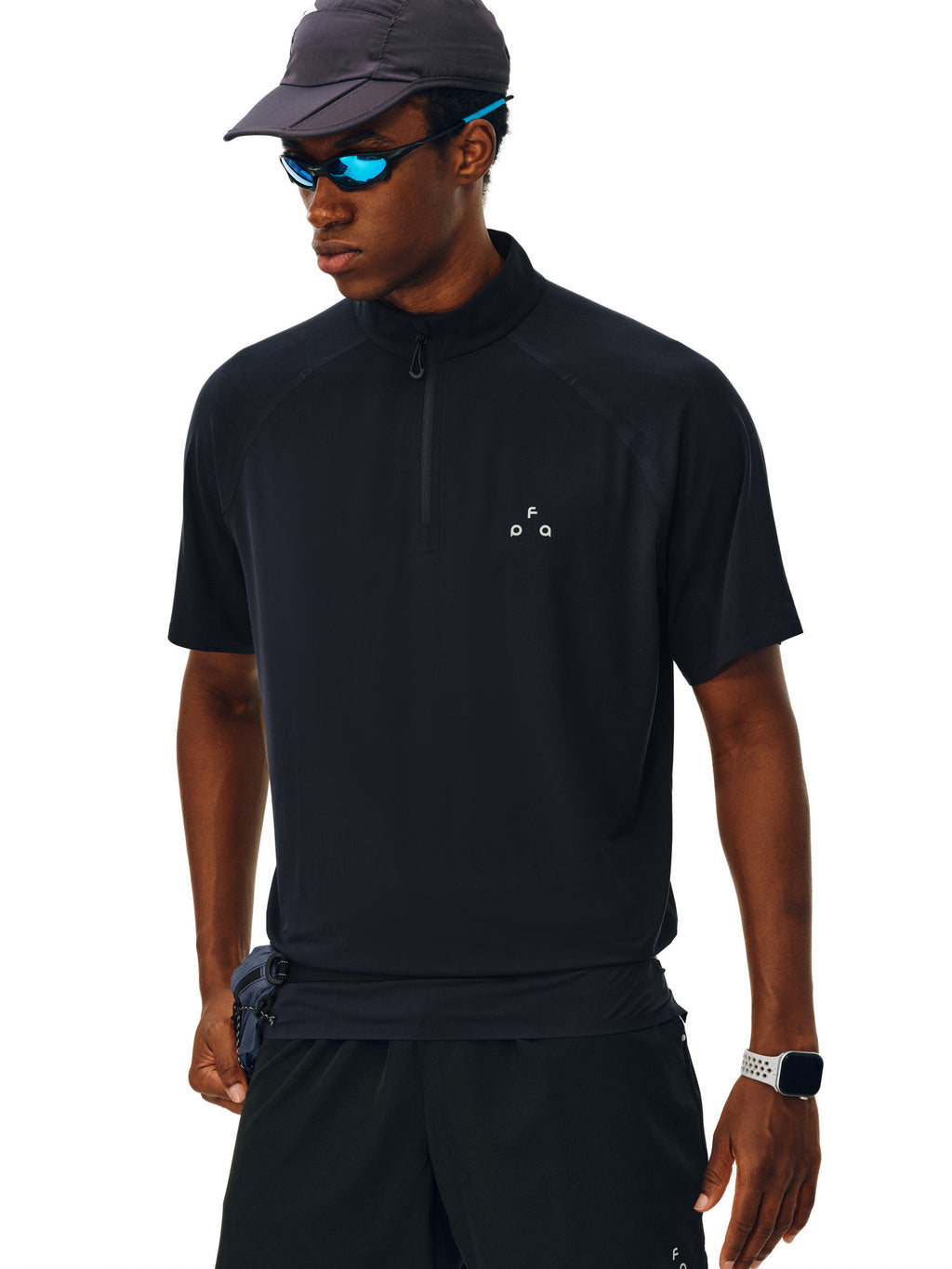FPA Cooling Quick-Dry Breathable Contrast Tape Half-Zip Sports Short Sleeve T-Shirt for Men, Summer Casual Half High Collar