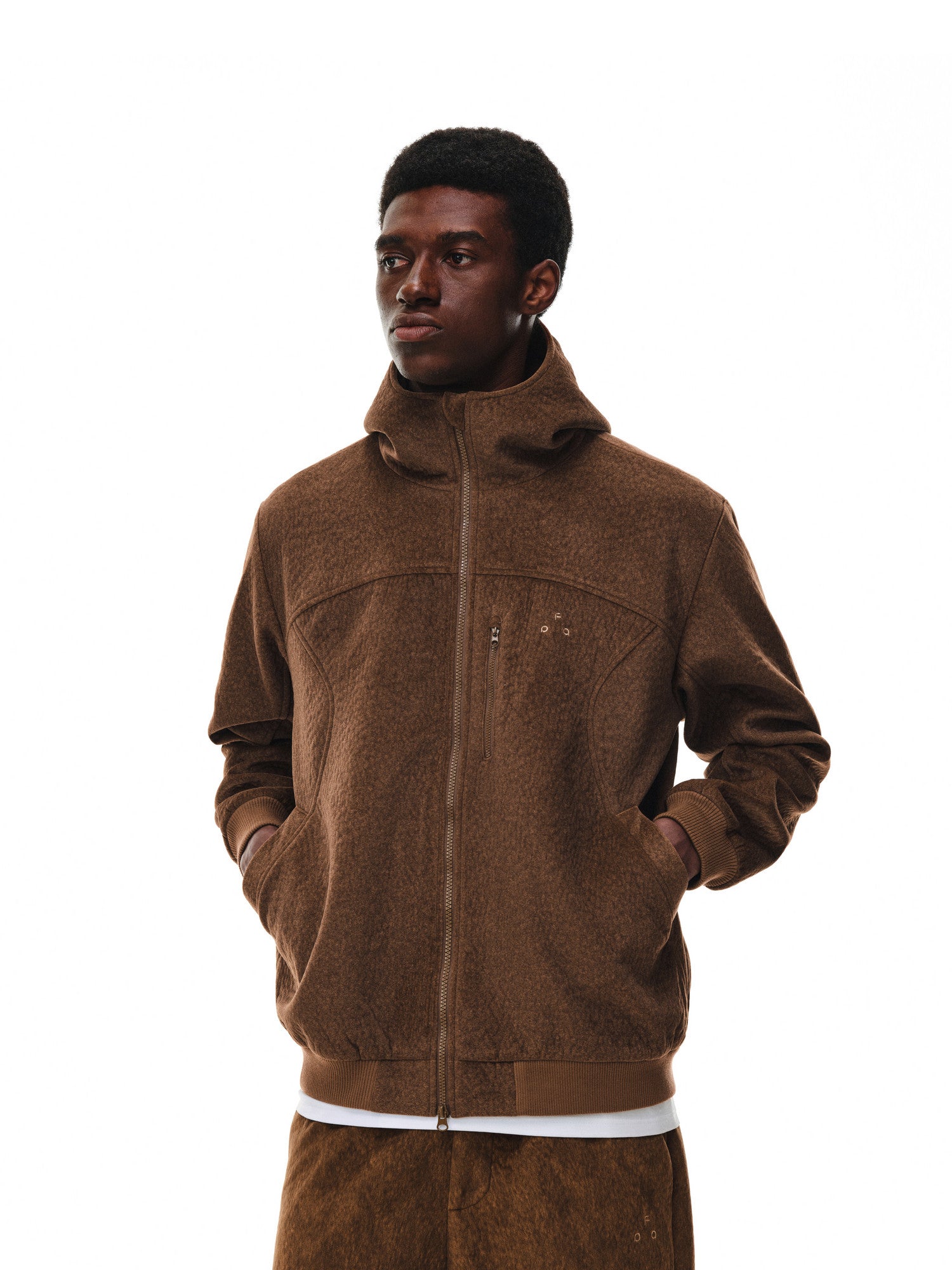 FPA Hooded Relaxed Fit Suede Bio-Fleece Zip-Up Jacket