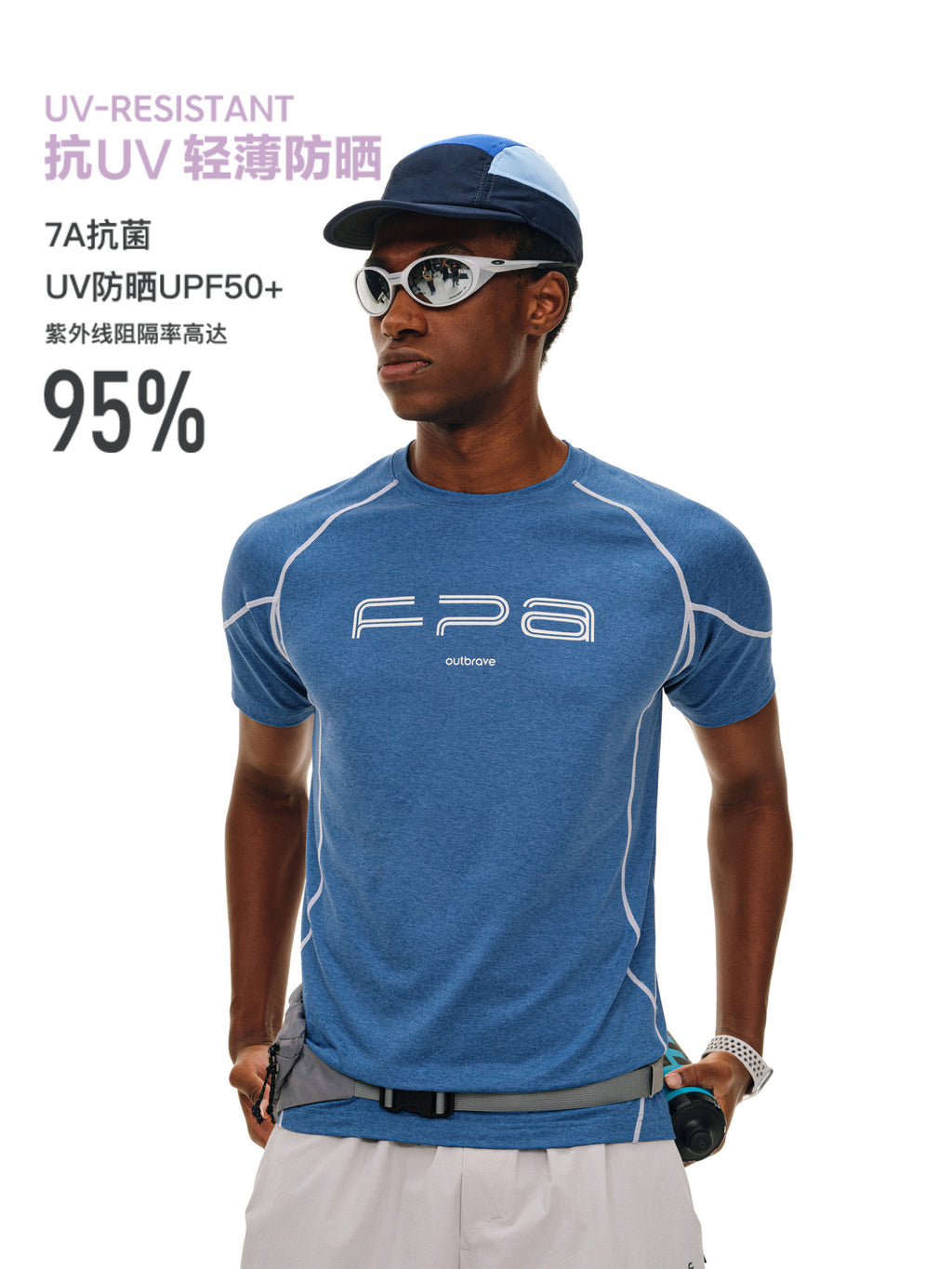 FPA Contrast Stitch Slogan Print T-Shirt for Outdoor Sports, Fitness, Running, Round Neck, Regular Fit, Couple Tee for Men