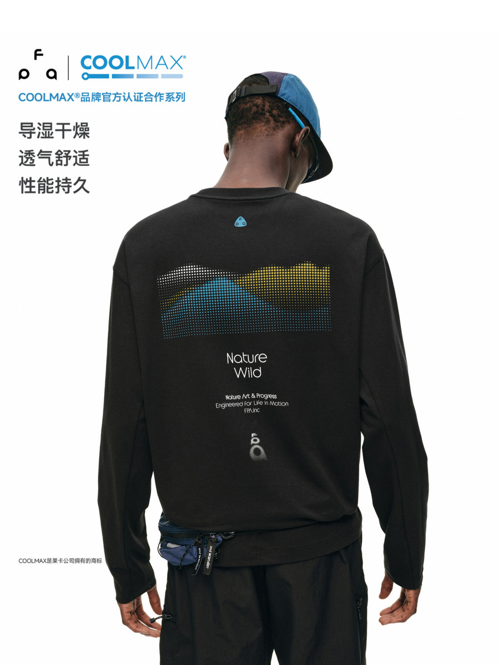 FPA Polka Dot Mountain Print Color-Block Long-Sleeve Sports T-Shirt, Autumn Round Neck Outdoor Print Couple Style Casual Tee for Men