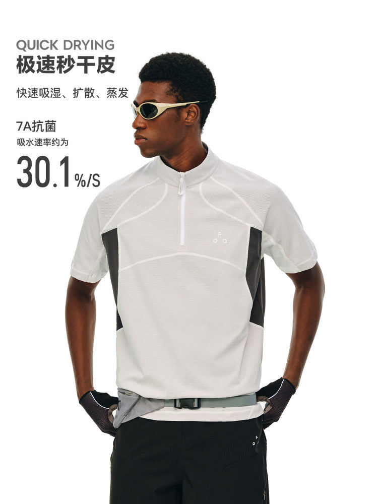 FPA7A Antibacterial Cycling Mesh Breathable Sports Contrast Stitch Short Sleeve Quick-Dry Cool Touch T-Shirt for Men