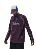 FPA Color-Block Contrast Stitch Long Sleeve Half-Zip T-Shirt for Couples, American Streetwear Outdoor Style