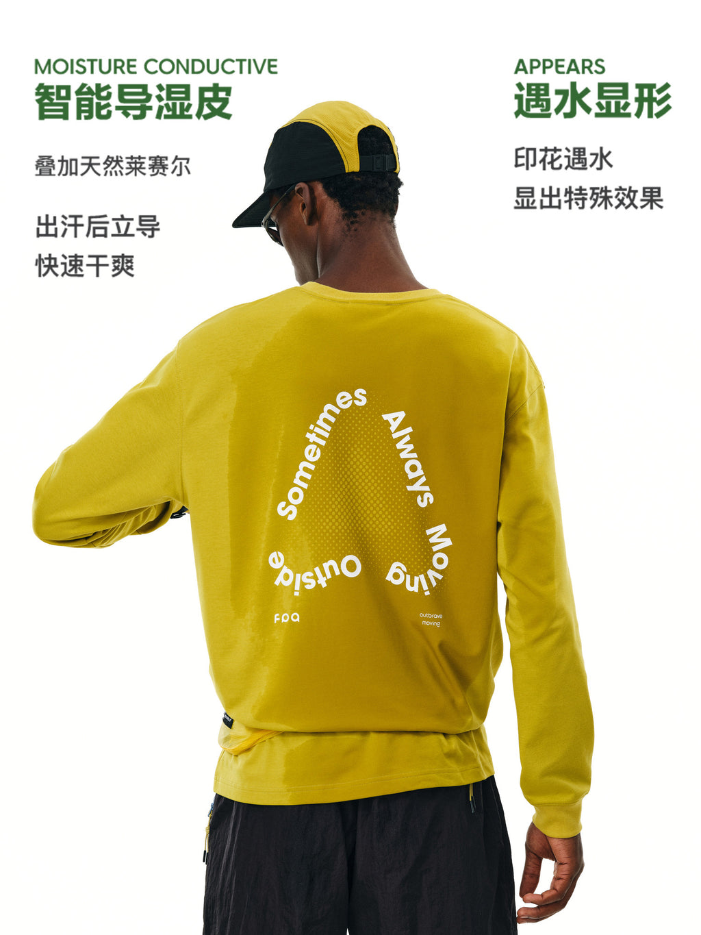 FPA Water-Reveal Logo Long-Sleeve Quick-Dry Tee for Sports, Spring/Fall, Minimalist Design, Crew Neck, Unisex