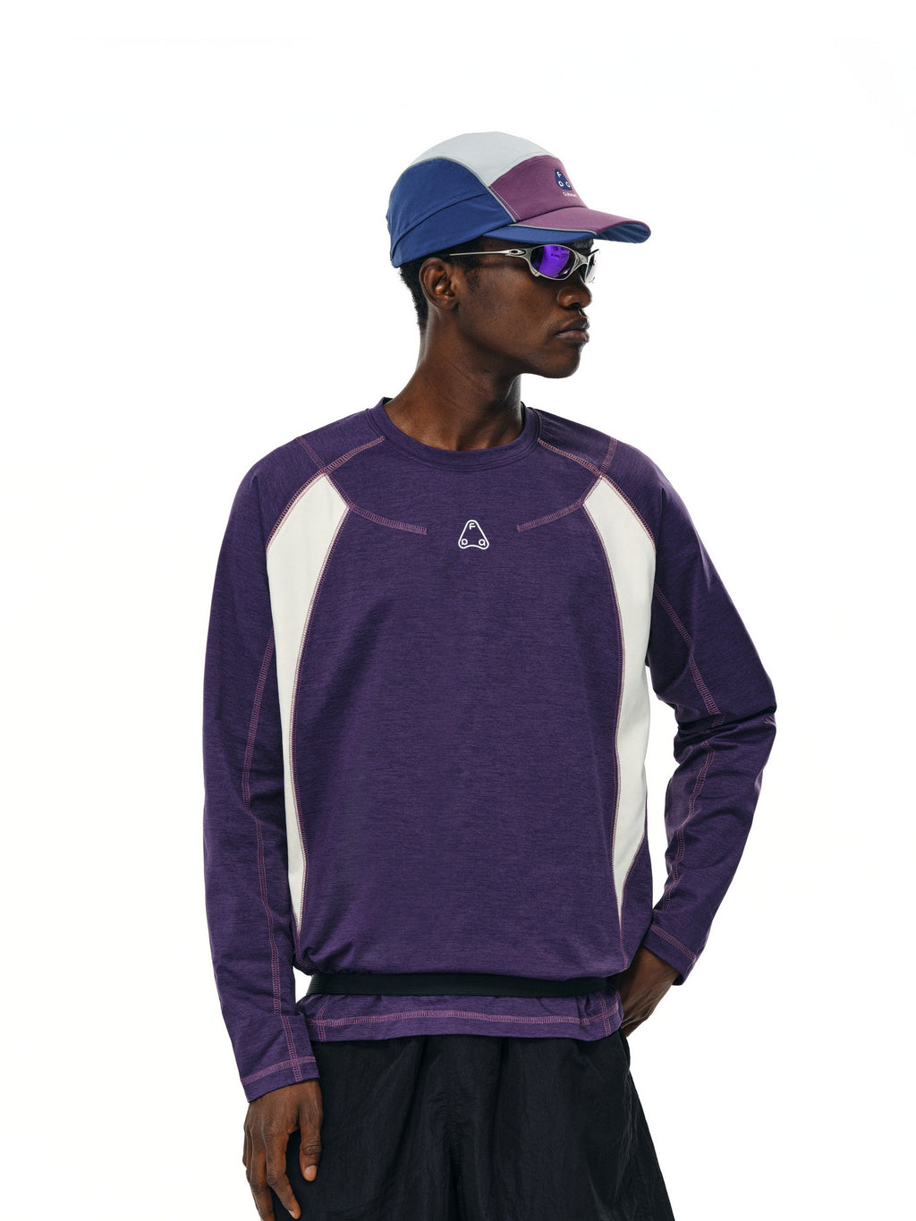 FPA Color-Block Stitching Sports T-Shirt | Chinese Streetwear Fall Loose Fit American Style Design Crew Neck Long Sleeve