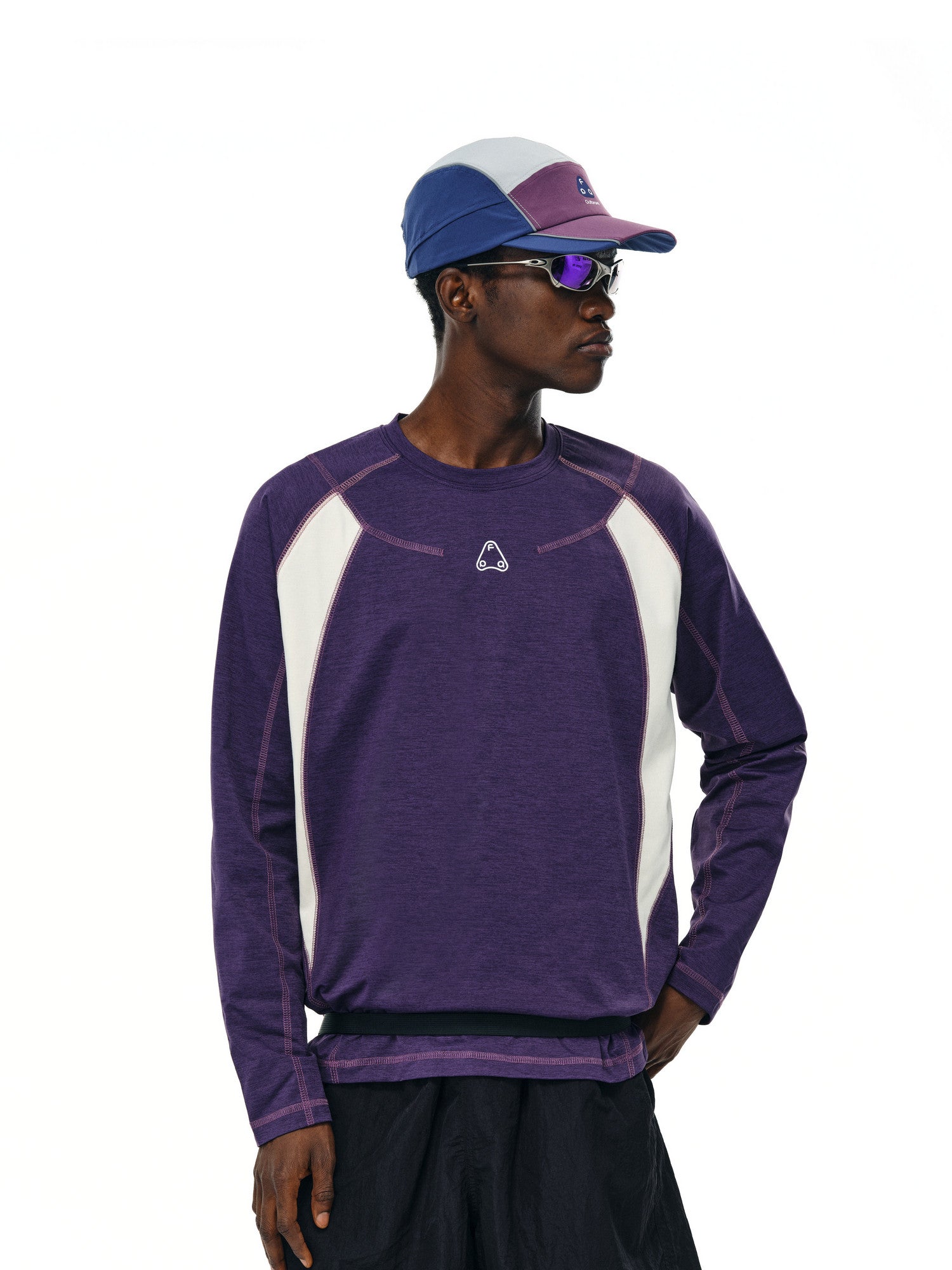FPA Color-Block Stitching Sports T-Shirt | Chinese Streetwear Fall Loose Fit American Style Design Crew Neck Long Sleeve