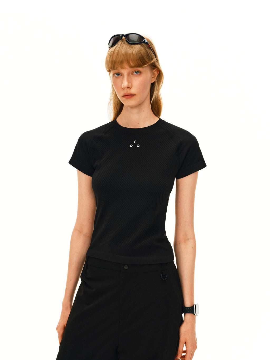 FPA Women's Round Neck Seamless Knit Short Sleeve T-Shirt - Basic Logo Casual Slim Fit Summer Tee