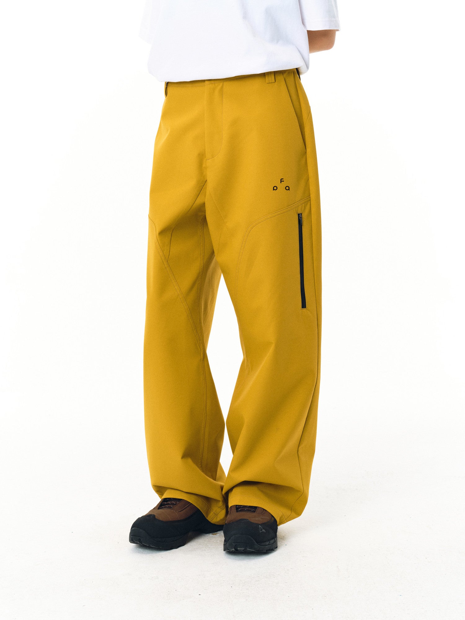 FPA Waterproof Softshell Outdoor Casual Pants – Chinese Street Style Loose Straight-Leg Windproof Hiking Sports Pants in Mustard Yellow