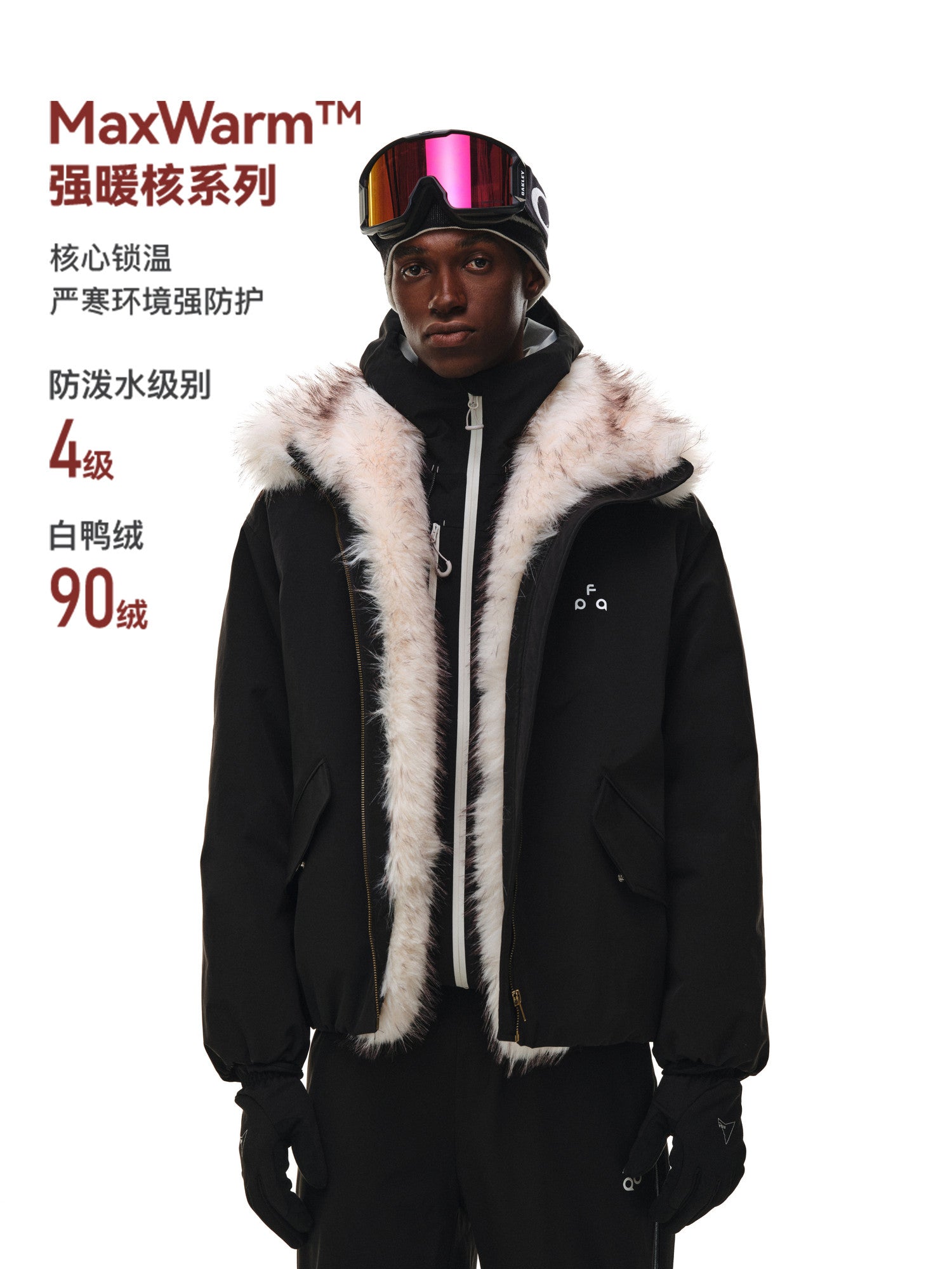 FPA Eco-Friendly Mink Fur Collar Black Parka Down Jacket