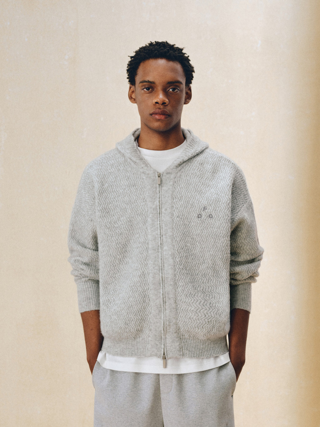 FPA Contrast Logo Hooded Cardigan Sweater – Casual Retro Unisex Knit Jacket for Couples, Spring/Fall