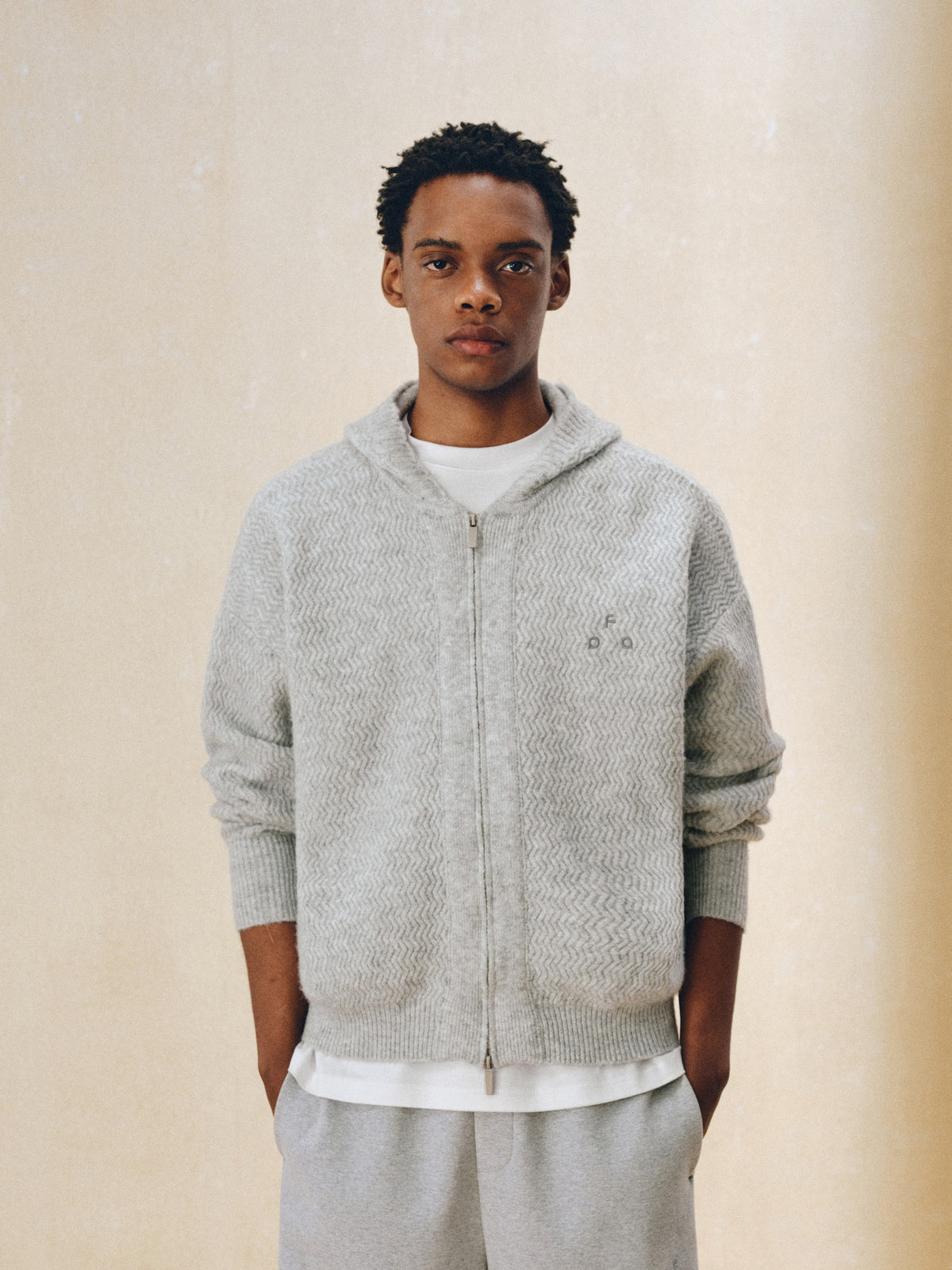 FPA Contrast Logo Hooded Cardigan Sweater – Casual Retro Unisex Knit Jacket for Couples, Spring/Fall