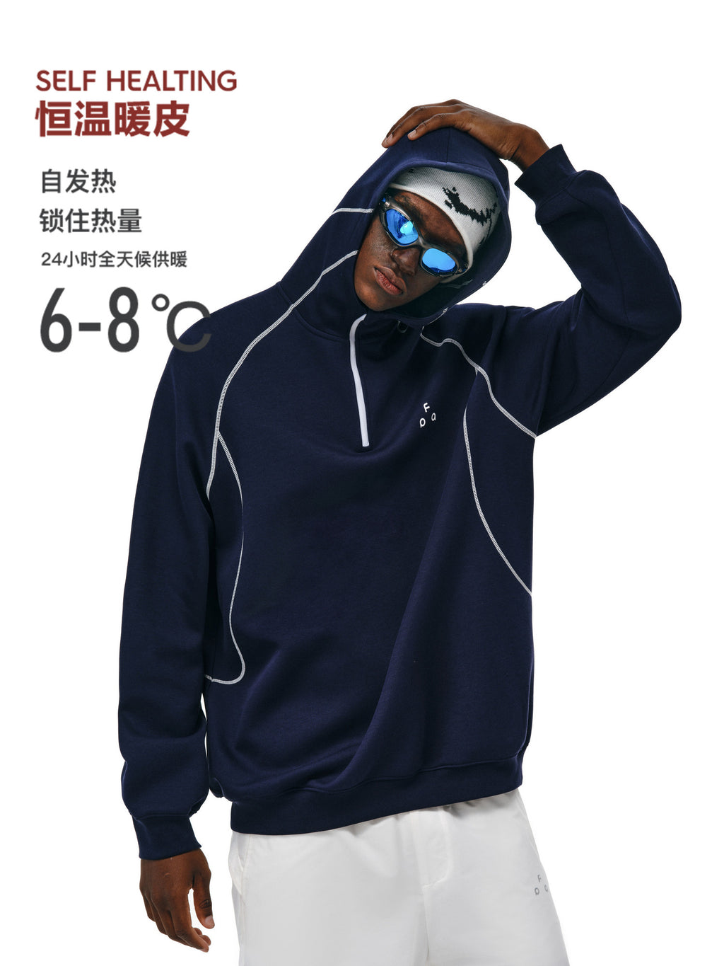 FPA Thermal Hooded Half-Zip Sweatshirt with Contrast Color - Chinese Streetwear Loose Fit Heavyweight Couple Hoodie