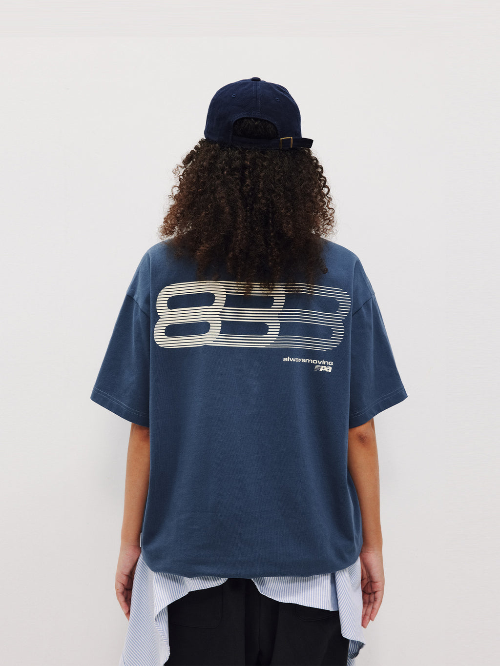 FPA Haze Blue Gradient Track Short Sleeve T-Shirt, Chinese Streetwear Trend, American Style, Couple Summer Loose Round Neck Tee for Men