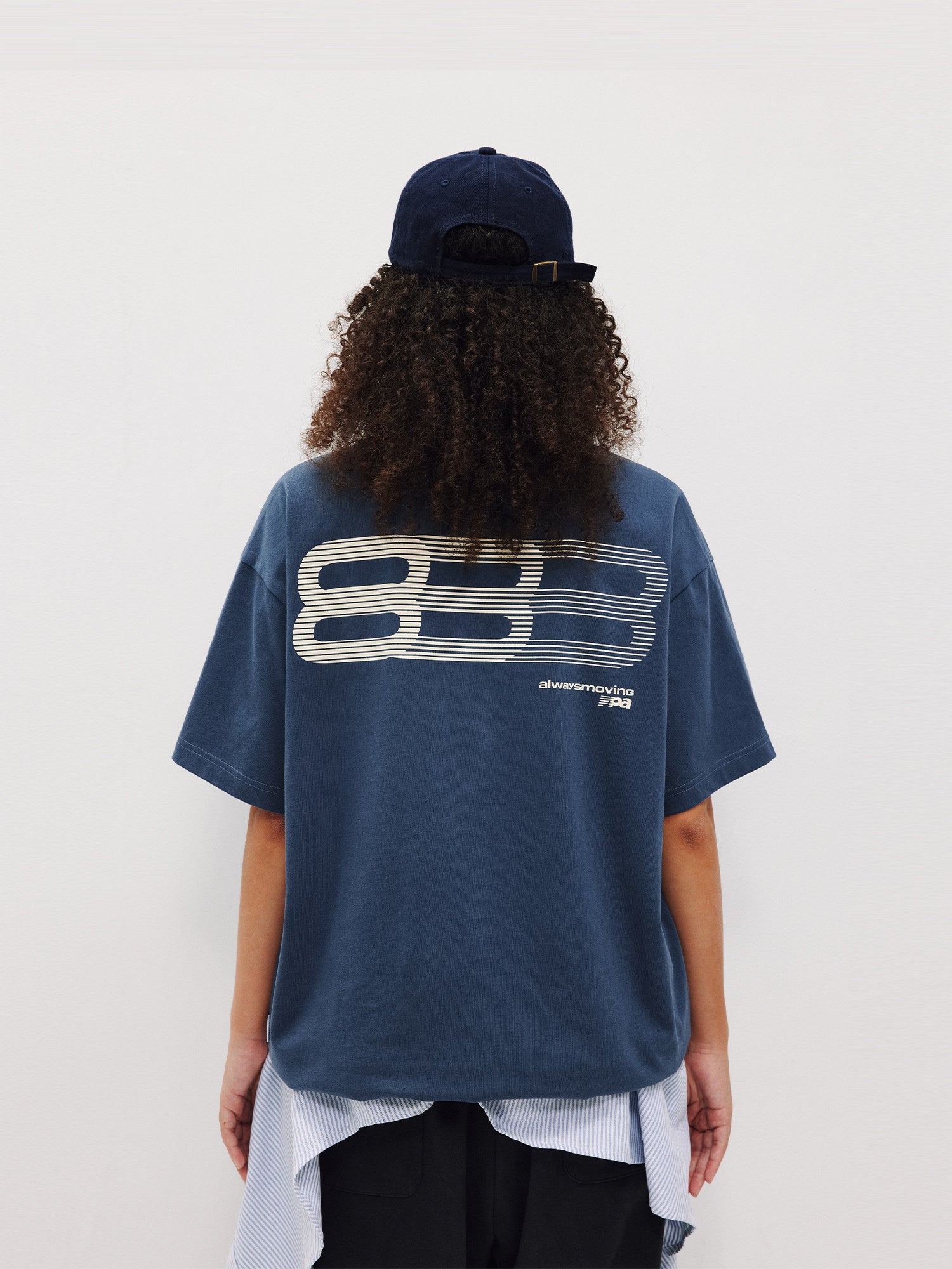 FPA Haze Blue Gradient Track Short Sleeve T-Shirt, Chinese Streetwear Trend, American Style, Couple Summer Loose Round Neck Tee for Men