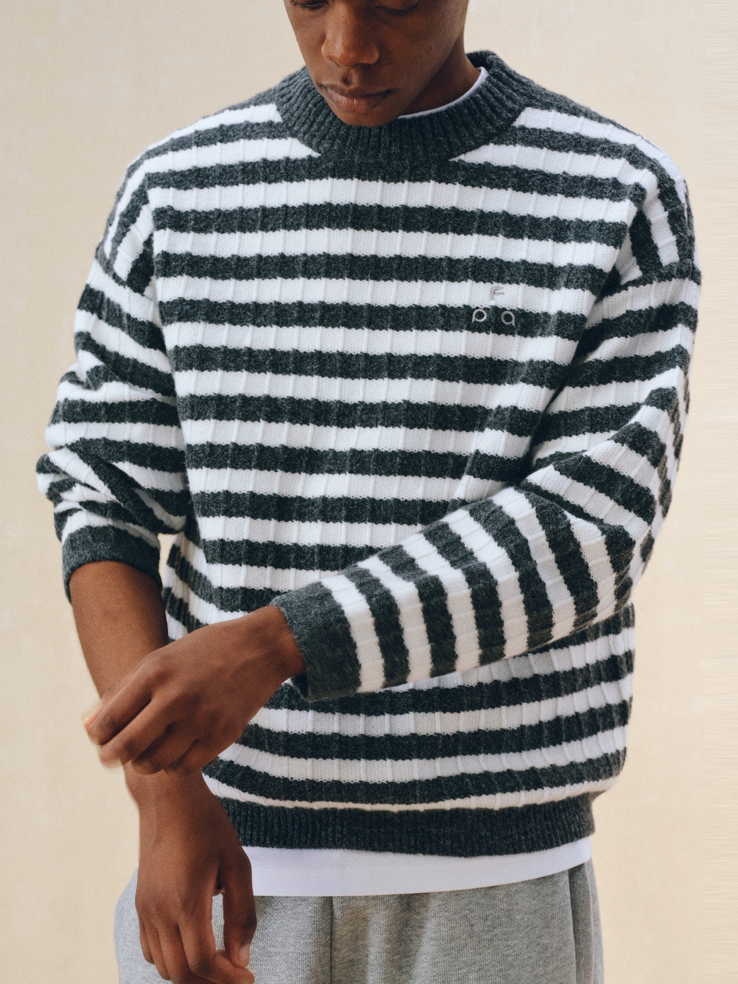 FPA Striped Crew Neck Sweater - Spring/Fall Contrast Color Casual Retro Inner Layer Couple Knit Top