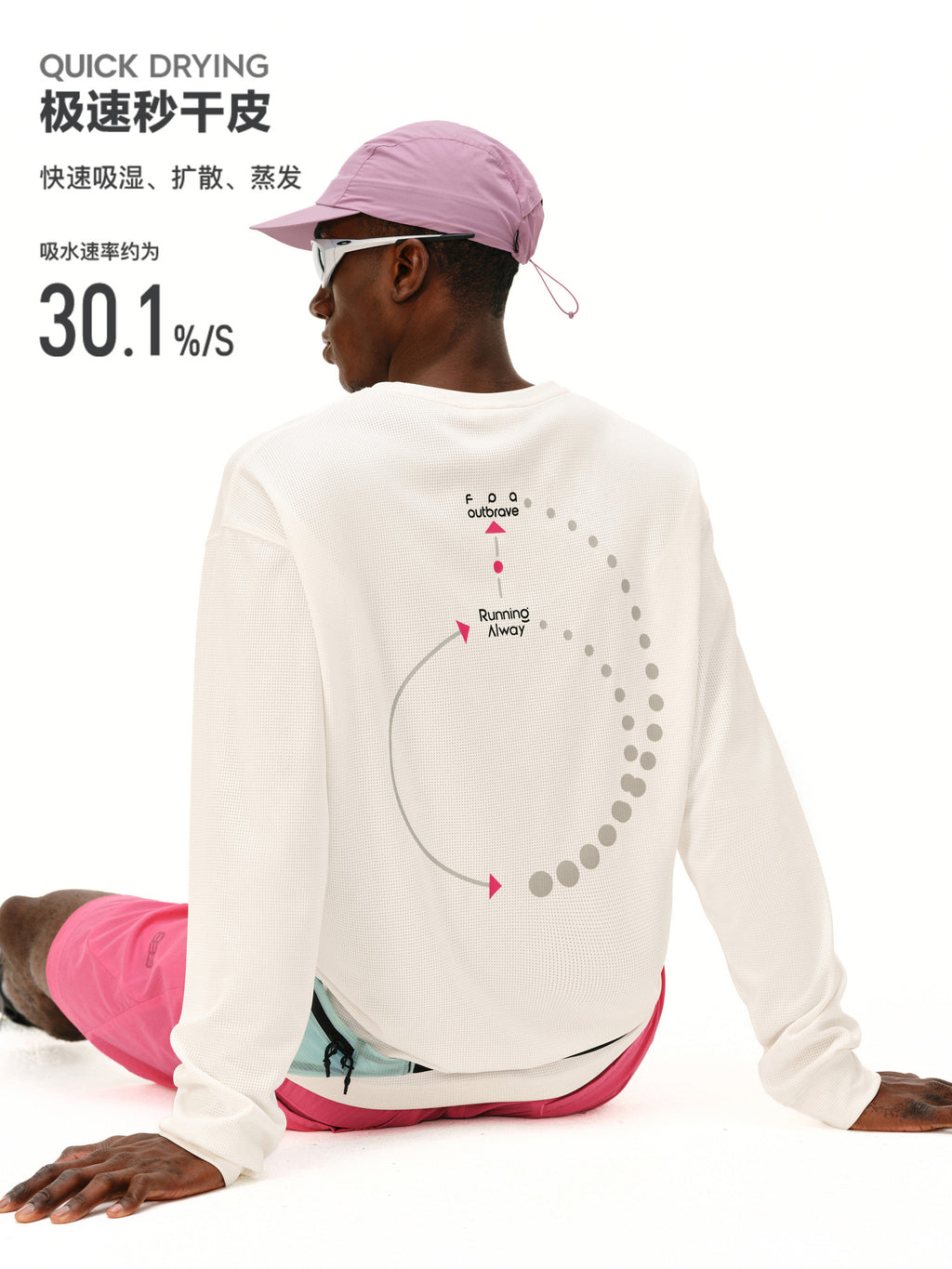 FPA Moisture-Wicking Long-Sleeve Sports Tee for Spring Outdoor Breathable Crew Neck Printed Casual Black White T-Shirt