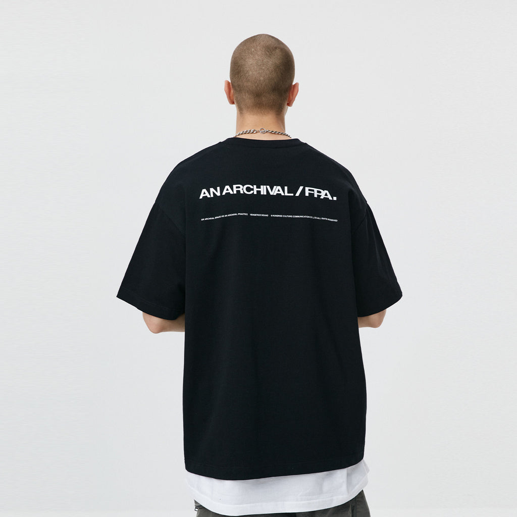 FPA Basic Black Pure Cotton Short-Sleeve T-Shirt, Chinese Streetwear Trend, Loose Summer Crew Neck Half Sleeve for Men