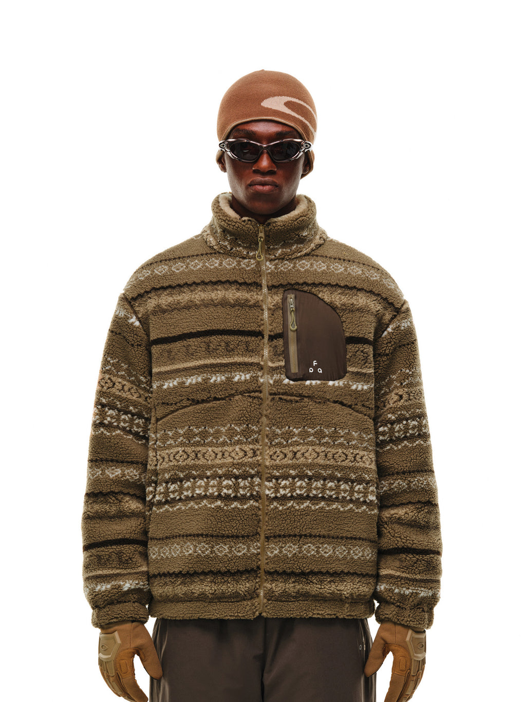 FPA Lambswool Collar Fair Isle Ethnic Style Herringbone 3M Cotton Jacket 2026 New Casual Retro Cotton Coat
