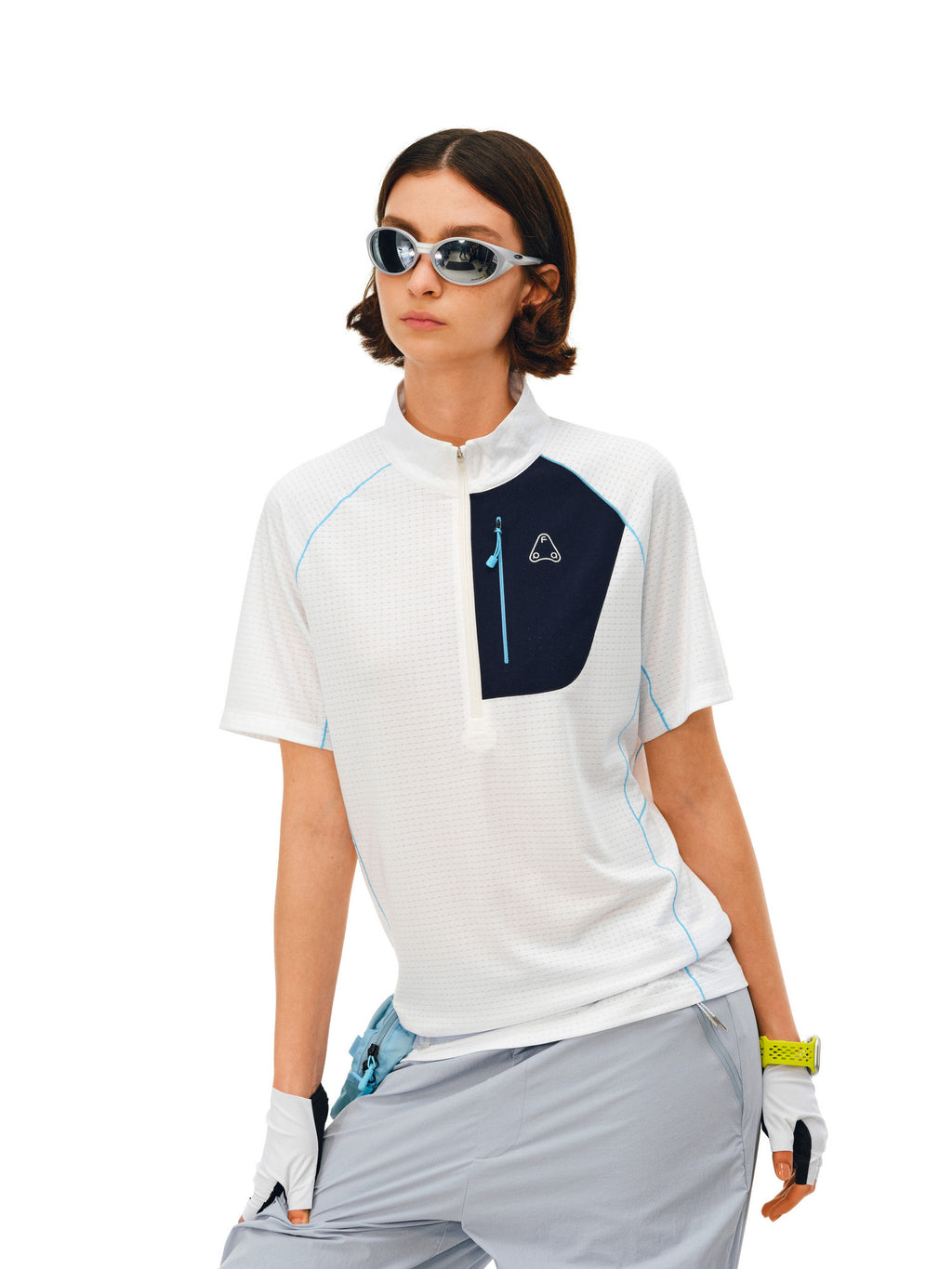 FPA Stand Collar Quick-Dry Contrast Stitching Short Sleeve Summer Half-Zip Outdoor Sports Casual Couple Cycling T-Shirt