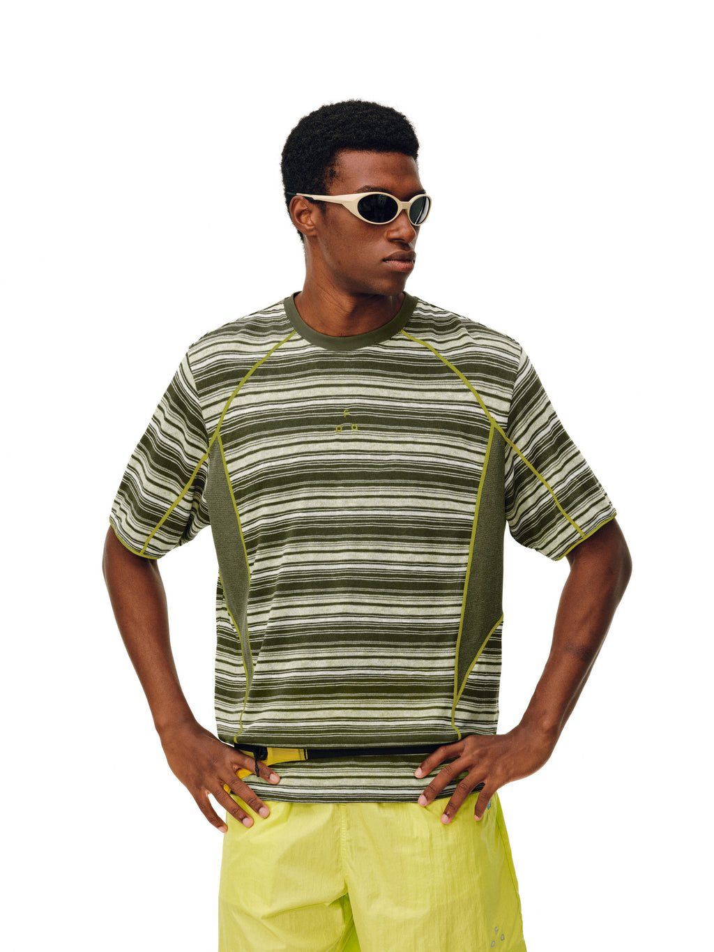 FPA Mesh Panel Stripe Short Sleeve Summer Round Neck Contrast Color Couple Casual Outdoor Sports Breathable T-Shirt